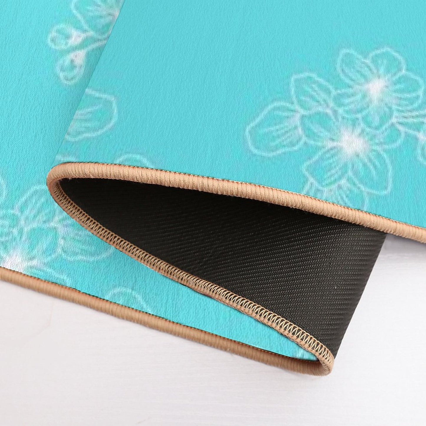 Cyan Blue Floral Petals AOP Stain-Proof Bath Mat