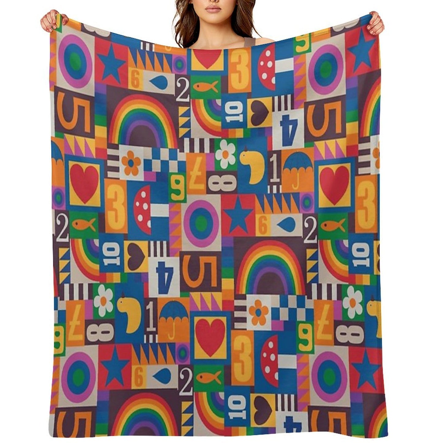 Pop Art Patchwork - Red And Rainbow - Fun Retro Pattern by Cecca Designs Easy Care Throw Blanket