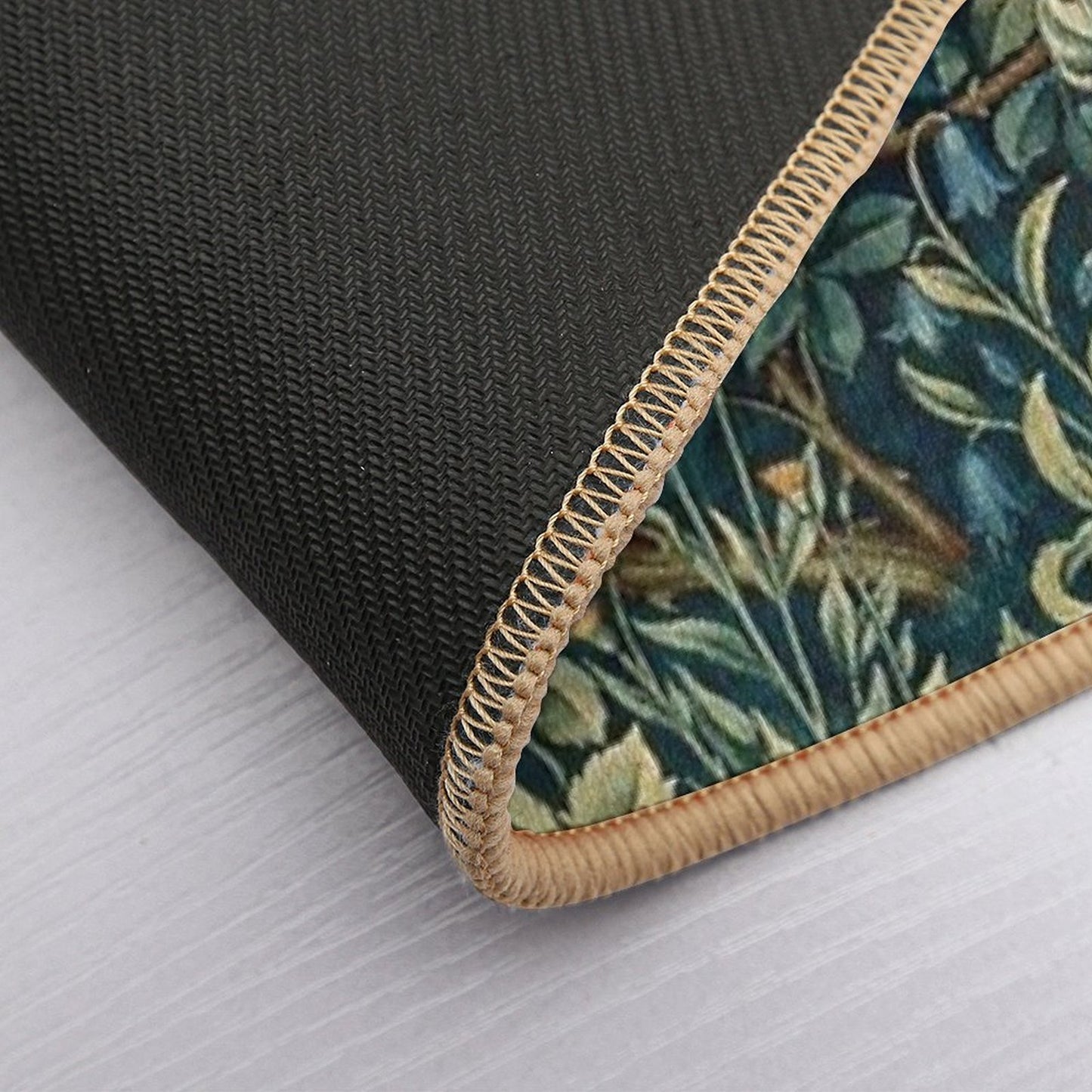 GREENERY, FOREST ANIMALS Pheasant And Fox Blue Green Floral Tapestry Dirt-Trapping Bath Mat