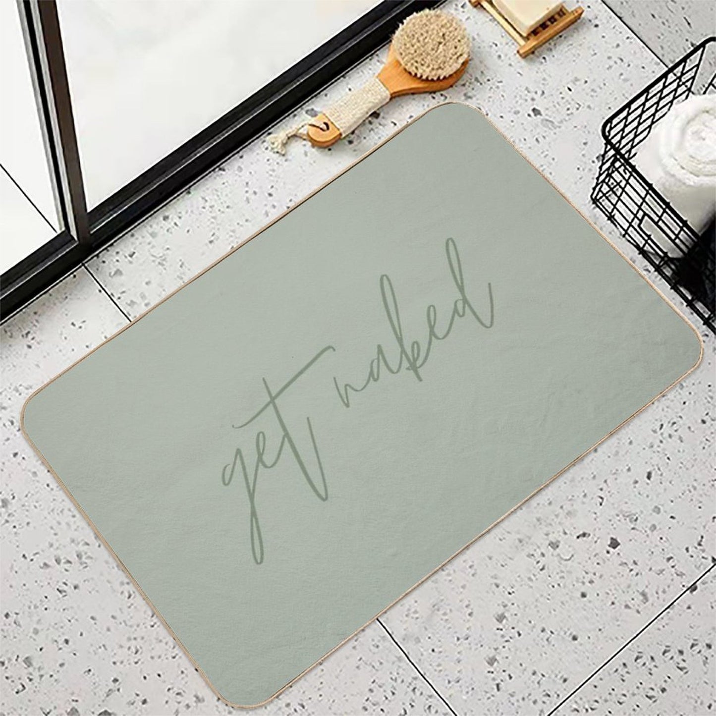Get Naked Funny Quote Text Sage Green Eco-Friendly Bath Mat