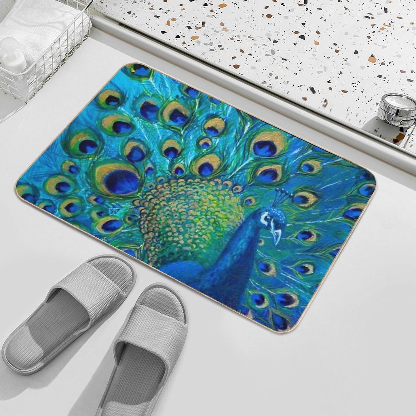 Beautiful Painted Peacock in Its Full Glory Odorless Bath Mat