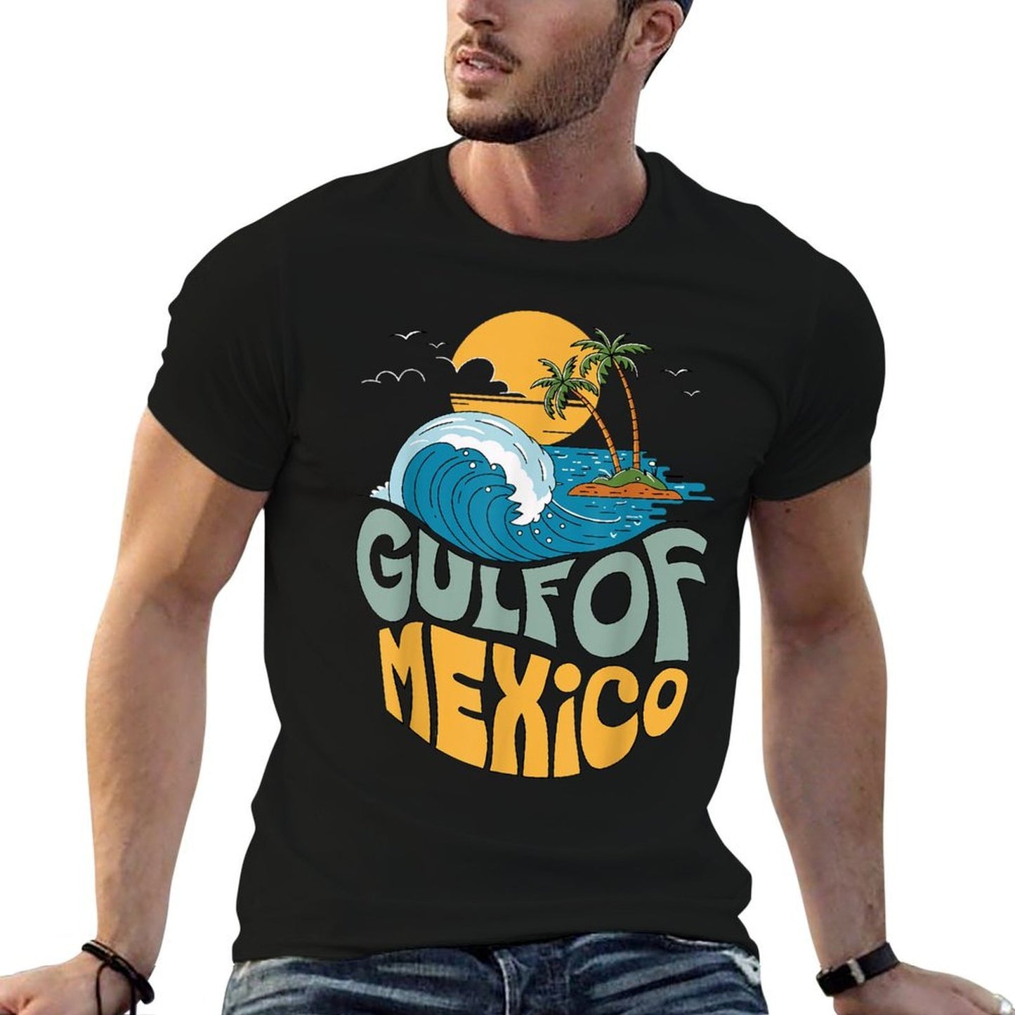 Gulf of Mexico Retro Beach Trip Golfo De México Men Women  Fade-proof Color T-Shirt