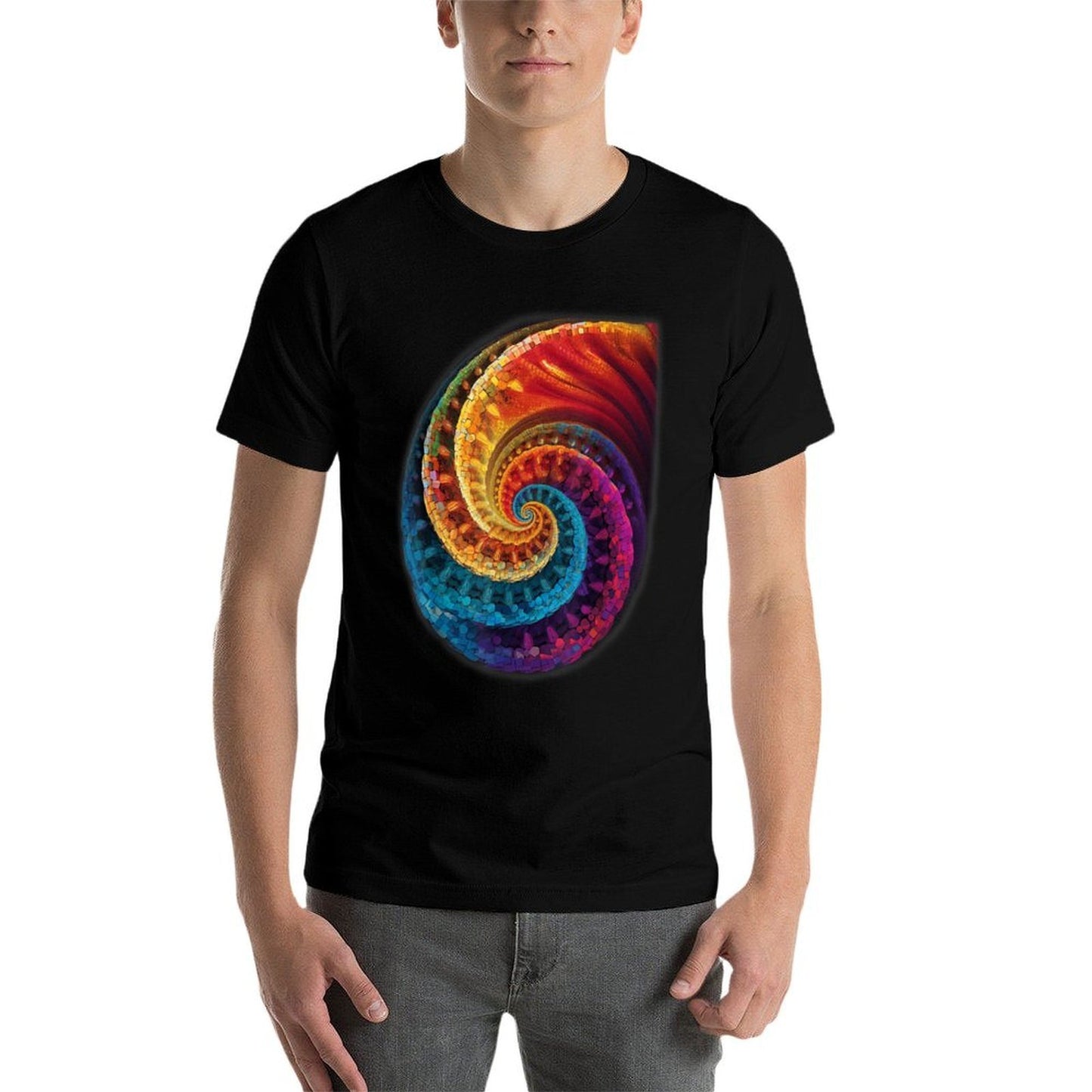 Colorful Fibonacci Spiral Psychedelic Colors Abstract Math Graphic-printed T-Shirt