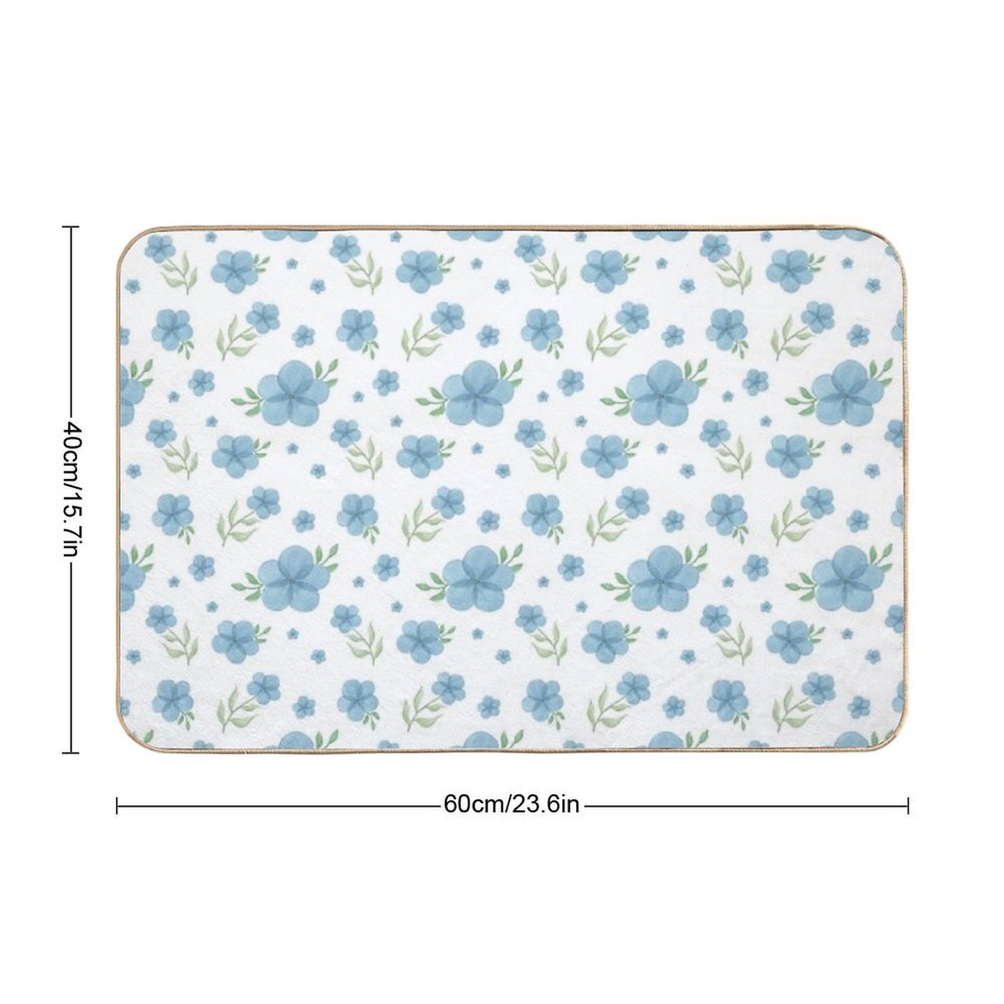 Watercolor Blue Wild Flowers Pattern with White Background Long-Lasting Bath Mat