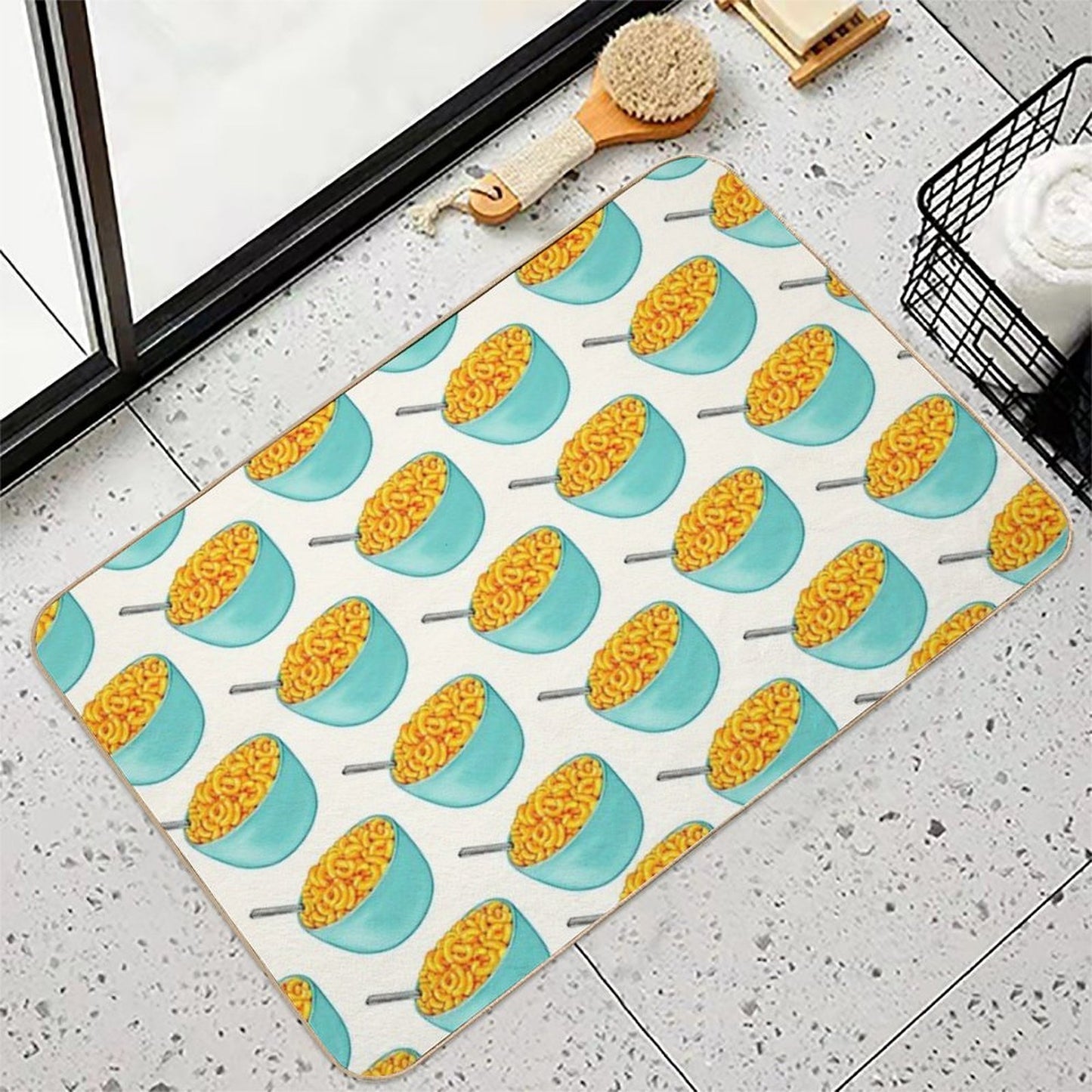 Mac & Cheese Pattern - White Fade-Resistant Bath Mat
