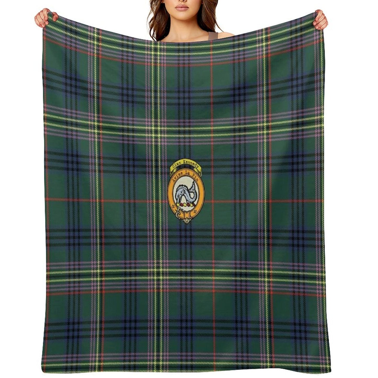Kennedy Scottish Tartan And Crest Comfort Throw Blanket