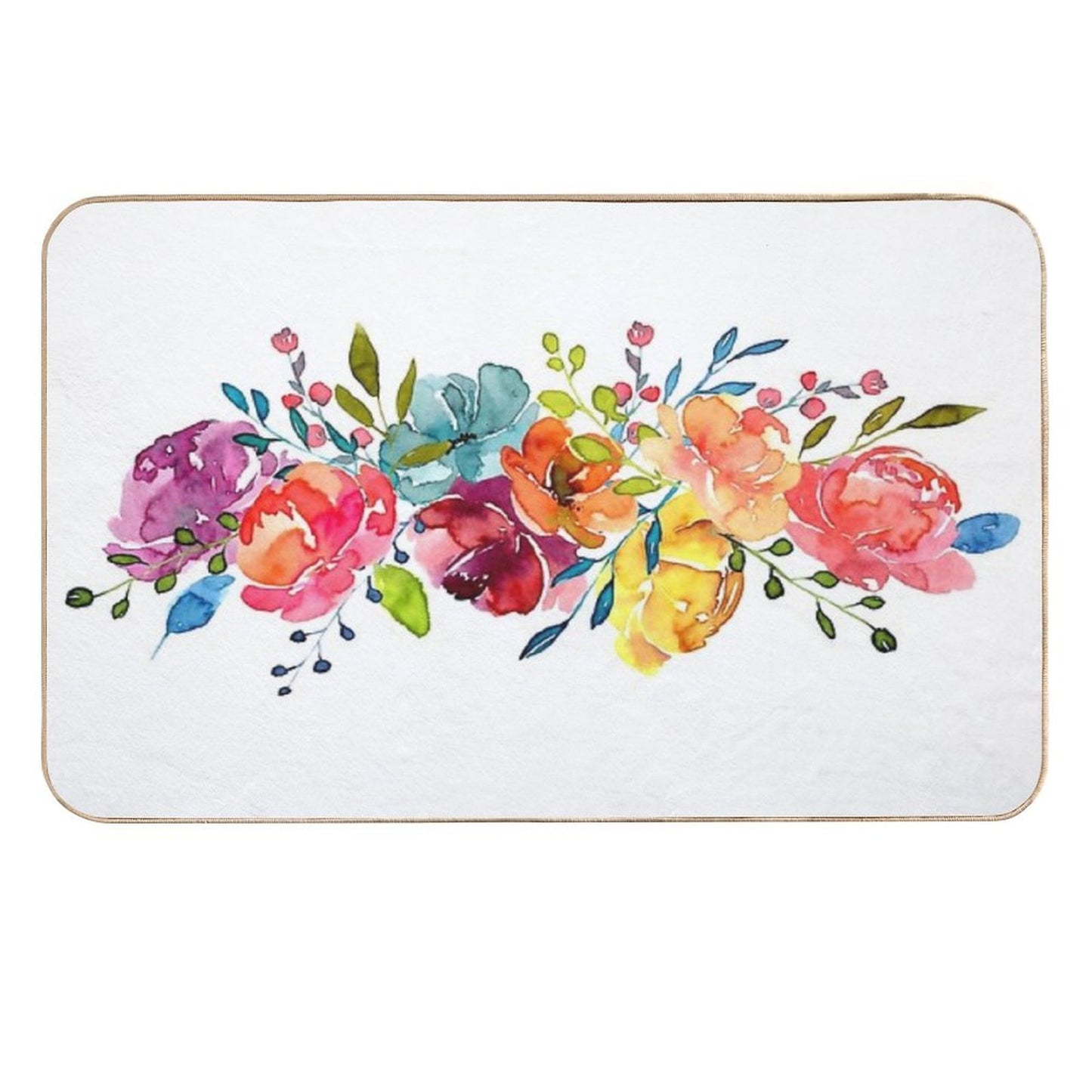 Bright Flowers Summer Watercolor Peonies High-Traffic Bath Mat