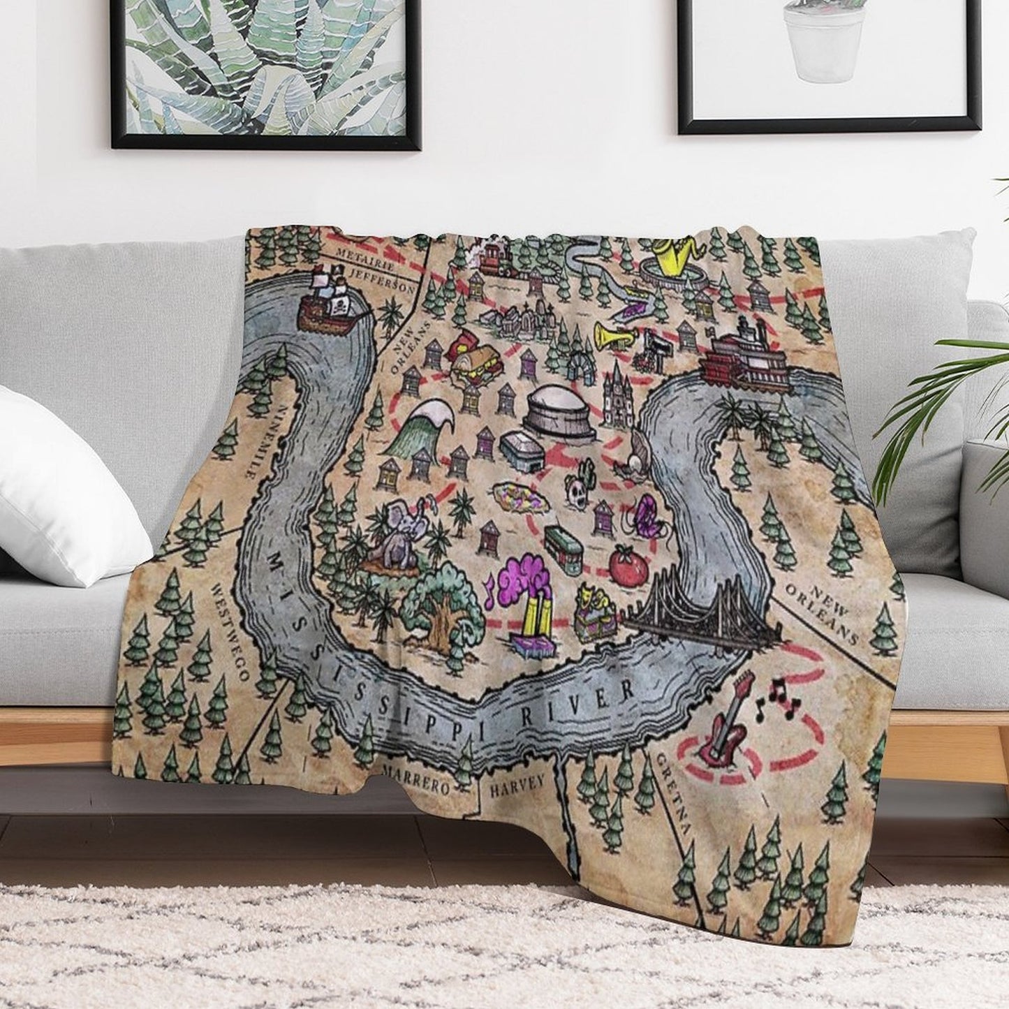 New Orleans Treasure Map Quick-dry Throw Blanket