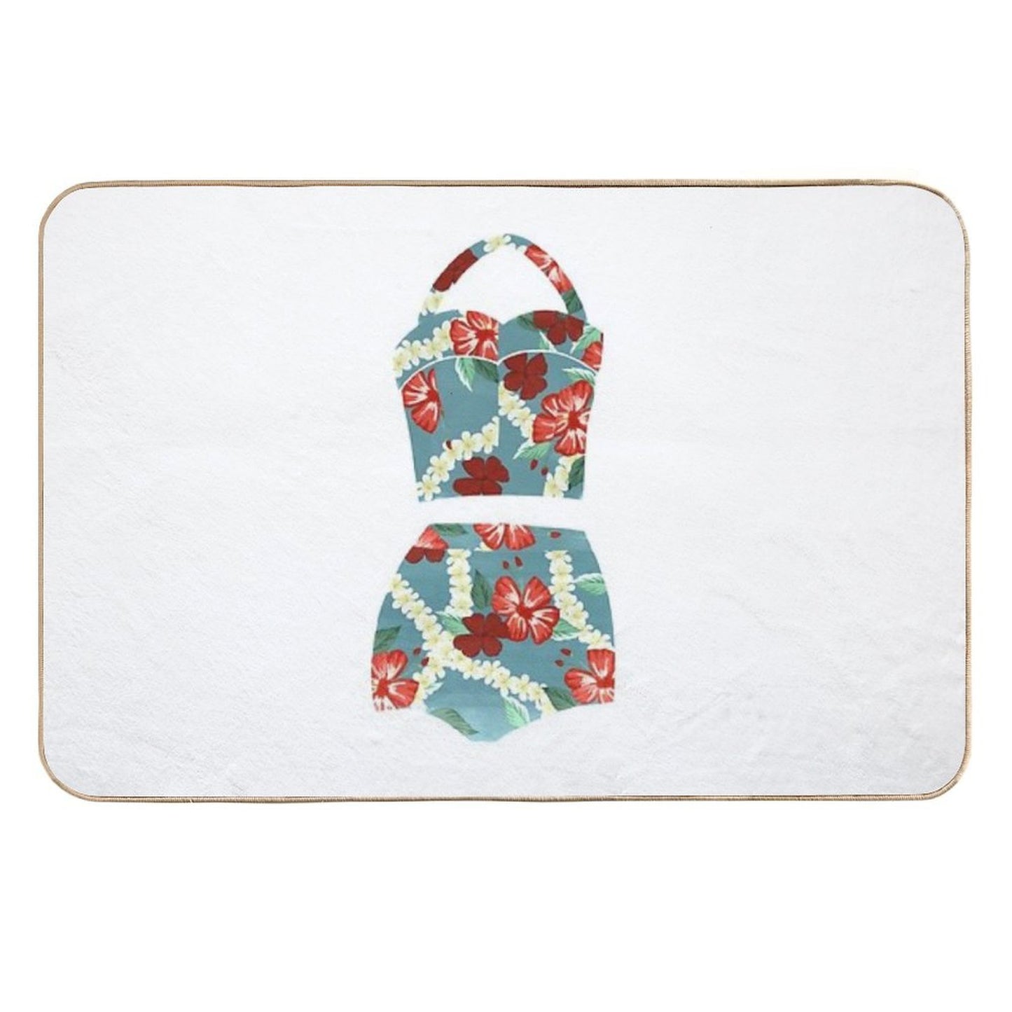 Vintage Blue Tropical Bathing Suit Stain-Proof Bath Mat