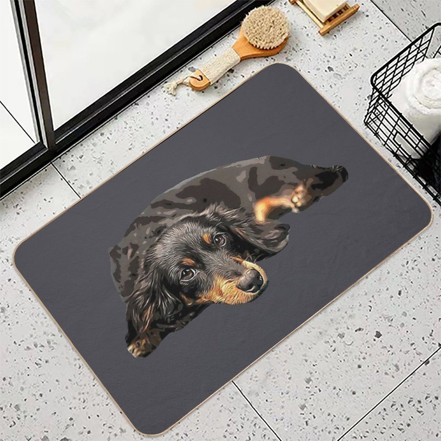 Mini Dachshund Long Haired Black And Tan Miniature Anti-Trip Bath Mat