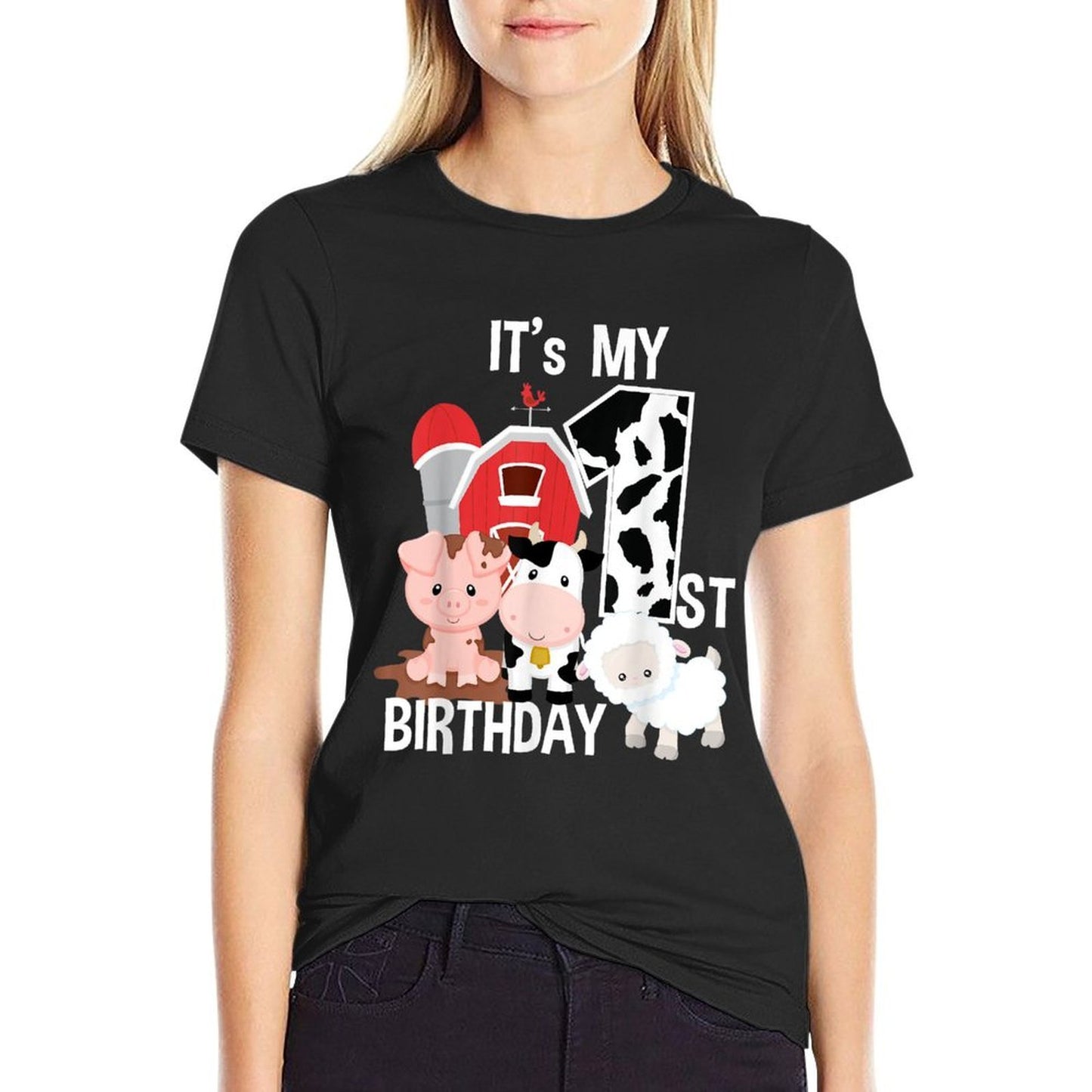 Farm Animals 1 Year Old It's My 1st Birthday Party Lightweight T-Shirt