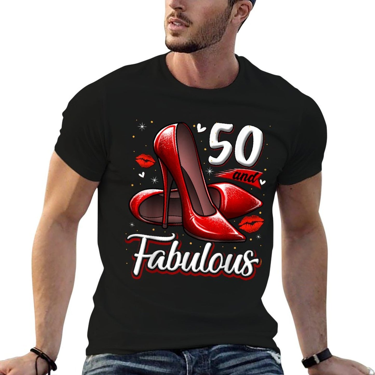 50 And Fabulous High Heels Stepping Into My 50th Birthday Summer-ready Fabric T-Shirt