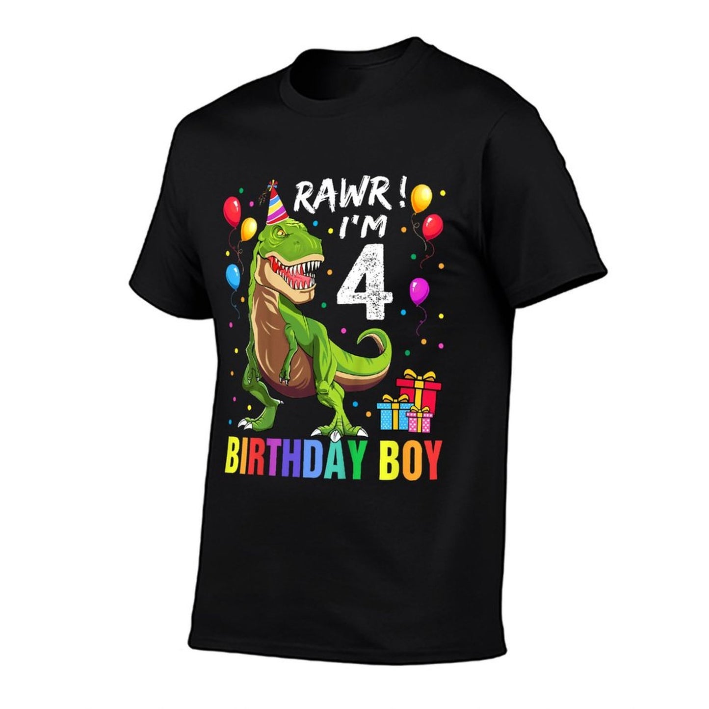Kids 4 Year Old 4th Birthday Boy T Rex Dinosaur Cotton T-Shirt