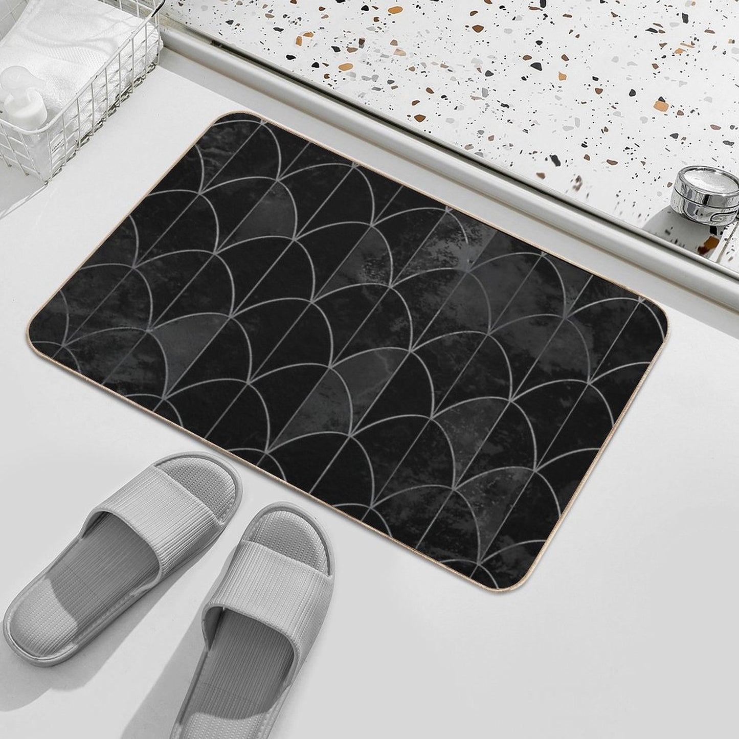 Mermaid Scales. Black And White Watercolor. High-Traffic Bath Mat