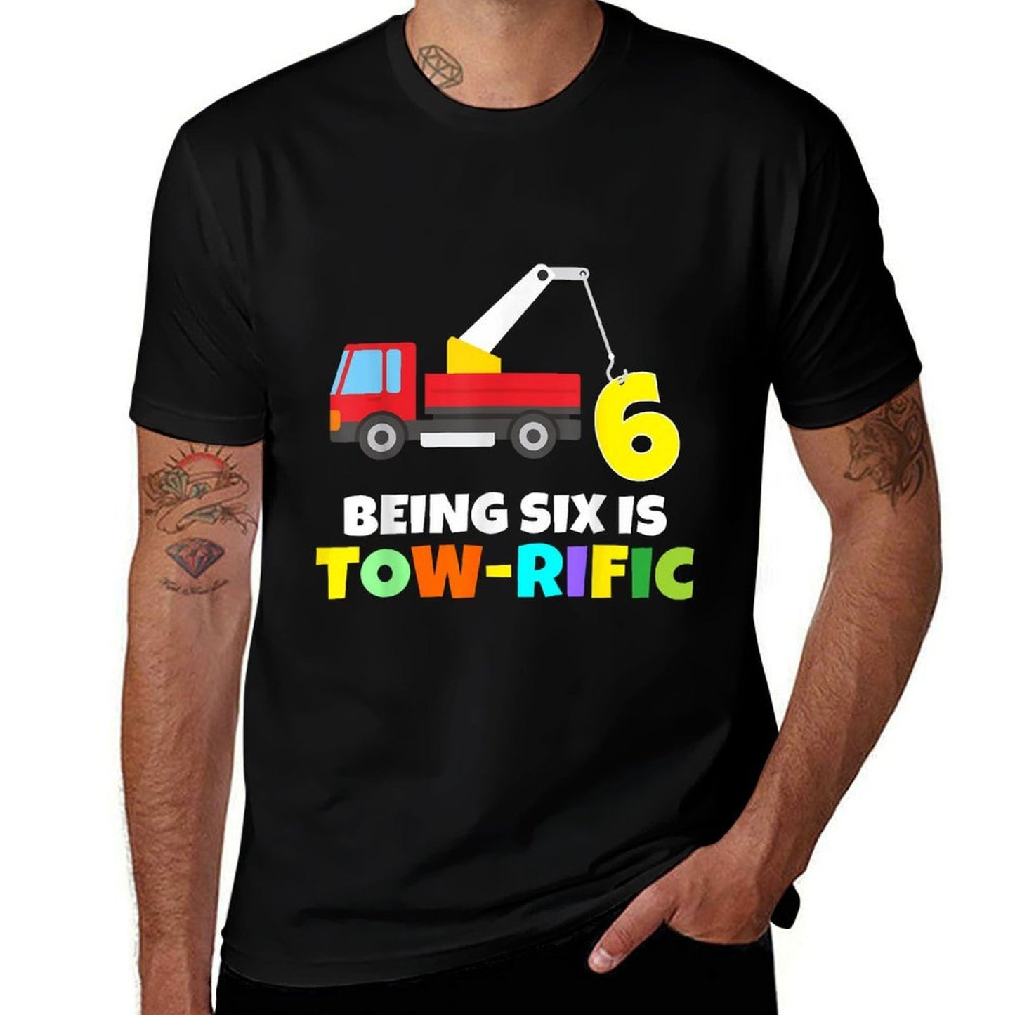 Kids 6th Birthday Boy Girl 6 Year Old Tow Truck Towing Pun Versatile T-Shirt