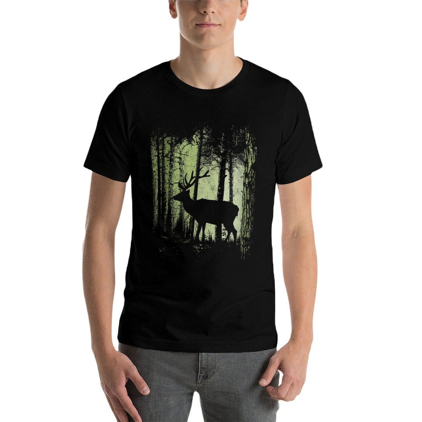 Womens Twilight Forest Wildlife Deer Stag Silhouette Stretchy T-Shirt