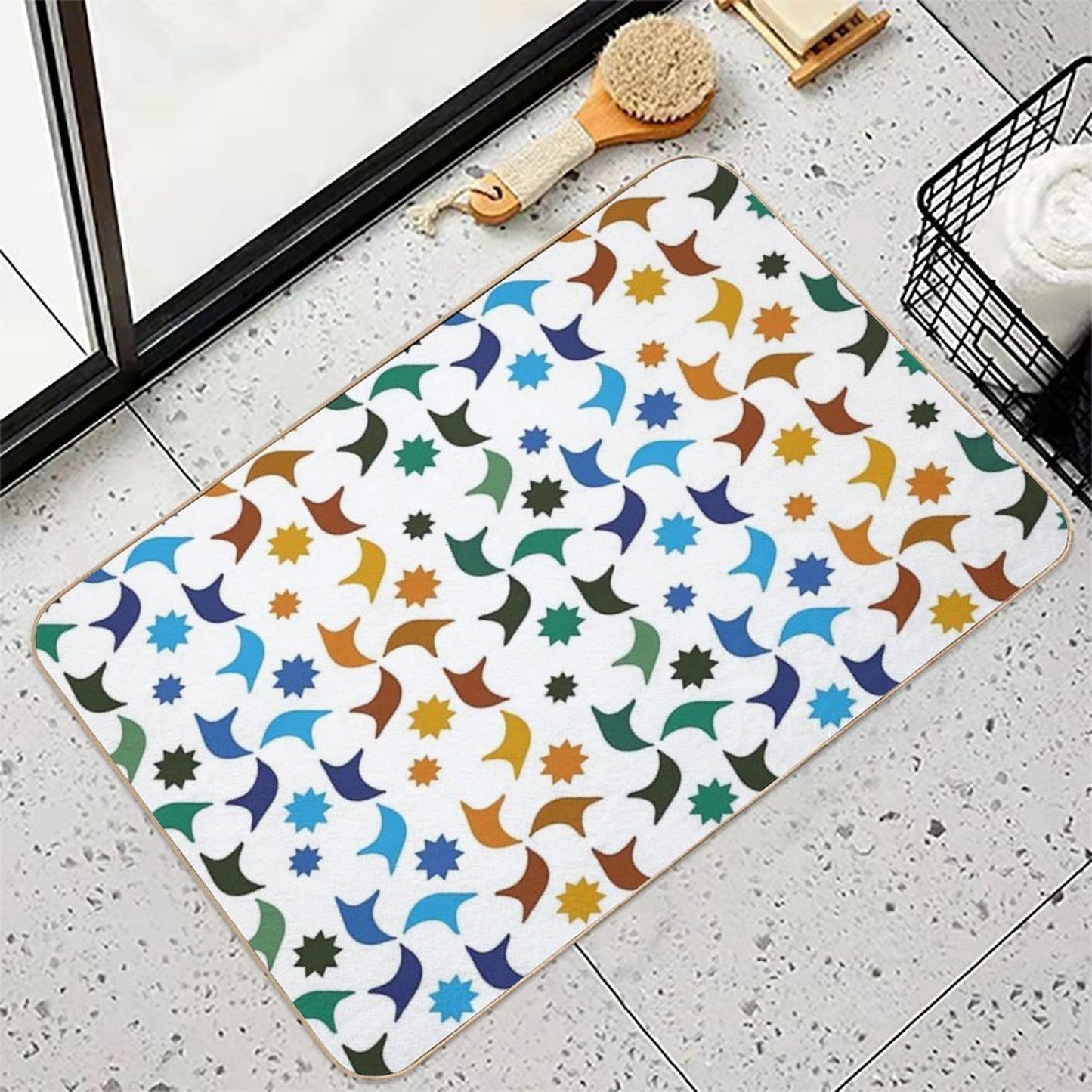 Abstract Geometric Tessera of The Alhambra in Granada Arab Art Absorbent Bath Mat