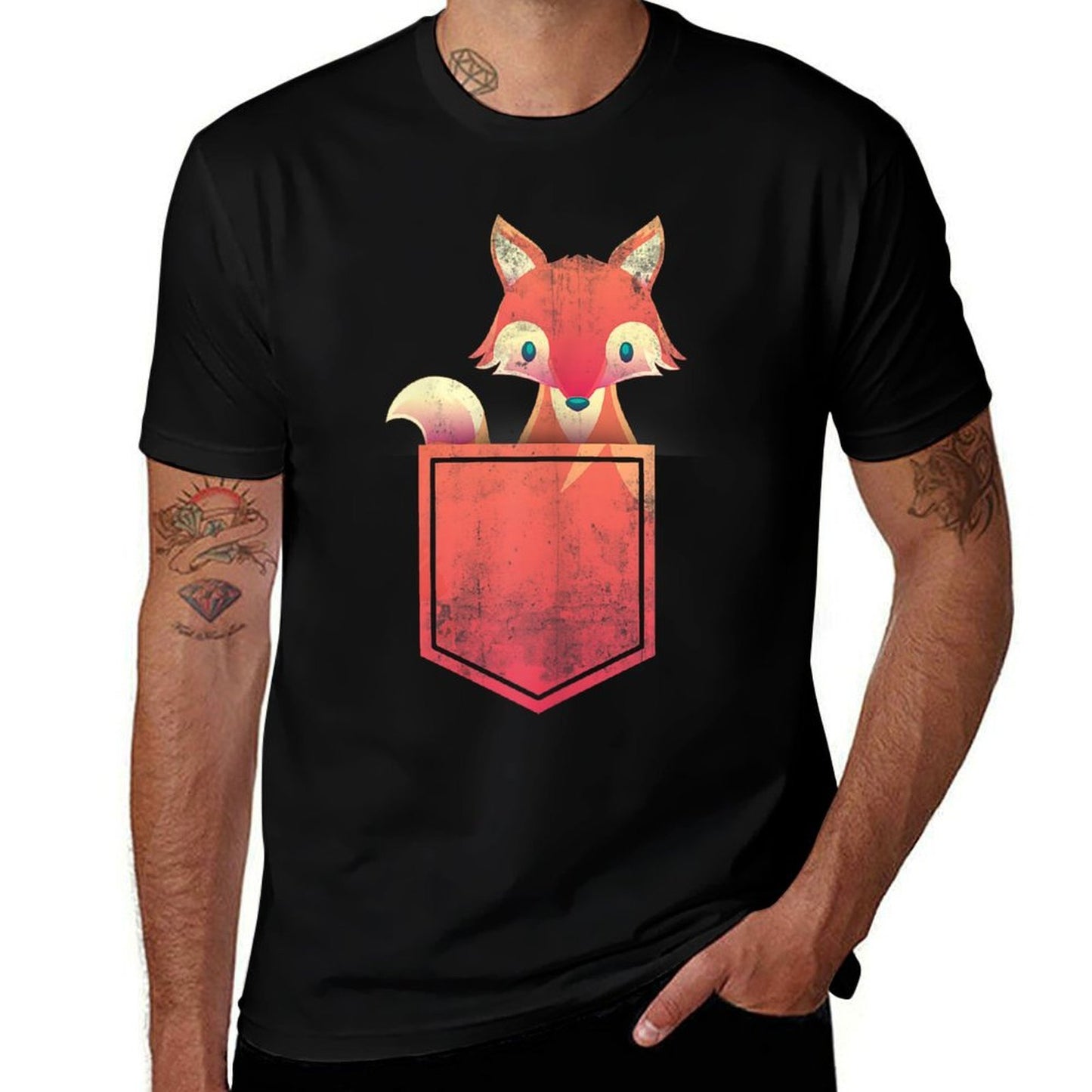 Cute Pocket Forest Animal Lover Kids Gift Wildlife Fox Ribbed Collar T-Shirt