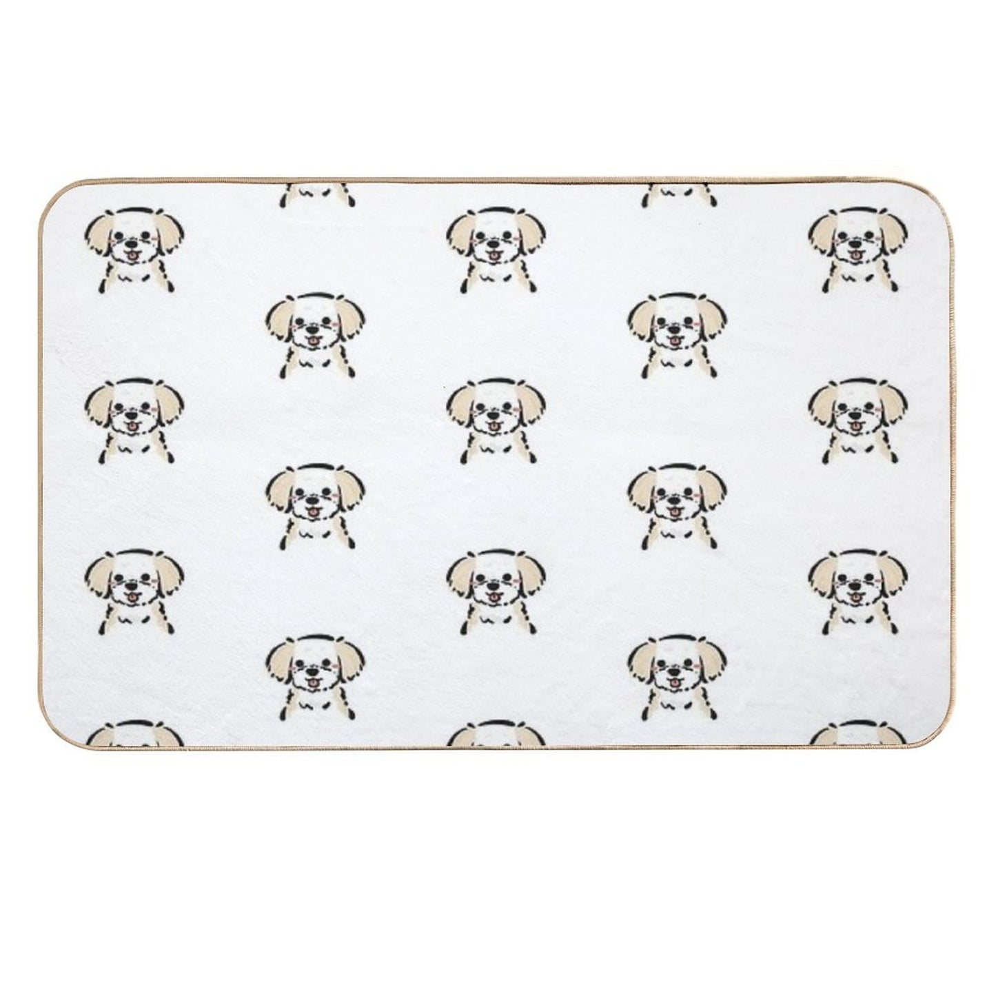 Cute Fluffy Dog Hand-Drawn Kawaii Dog Illustration in Pastel Style Dirt-Trapping Bath Mat