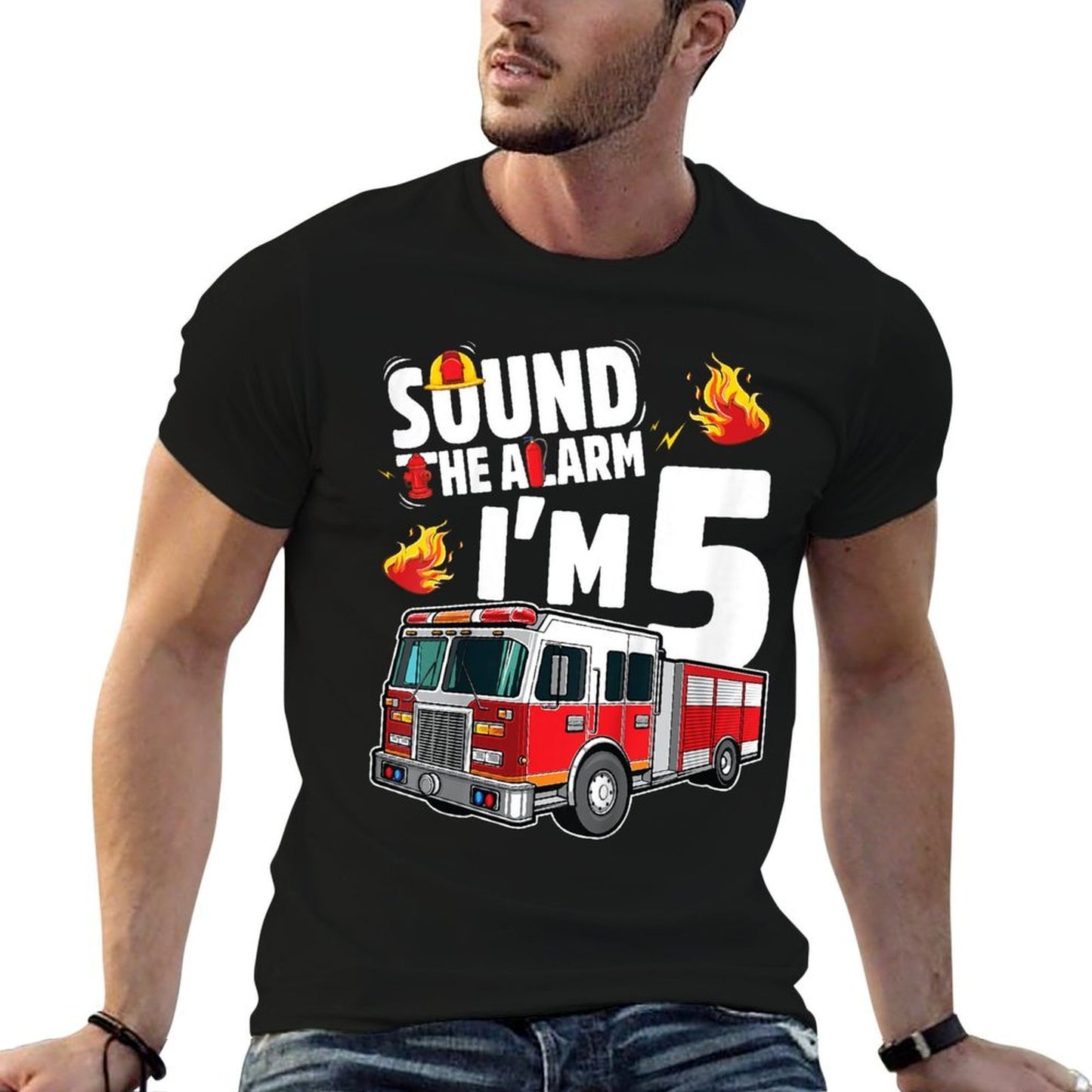 Fire Truck 5th Birthday Boy Firefighter 5 Year Old Trendy Pattern T-Shirt