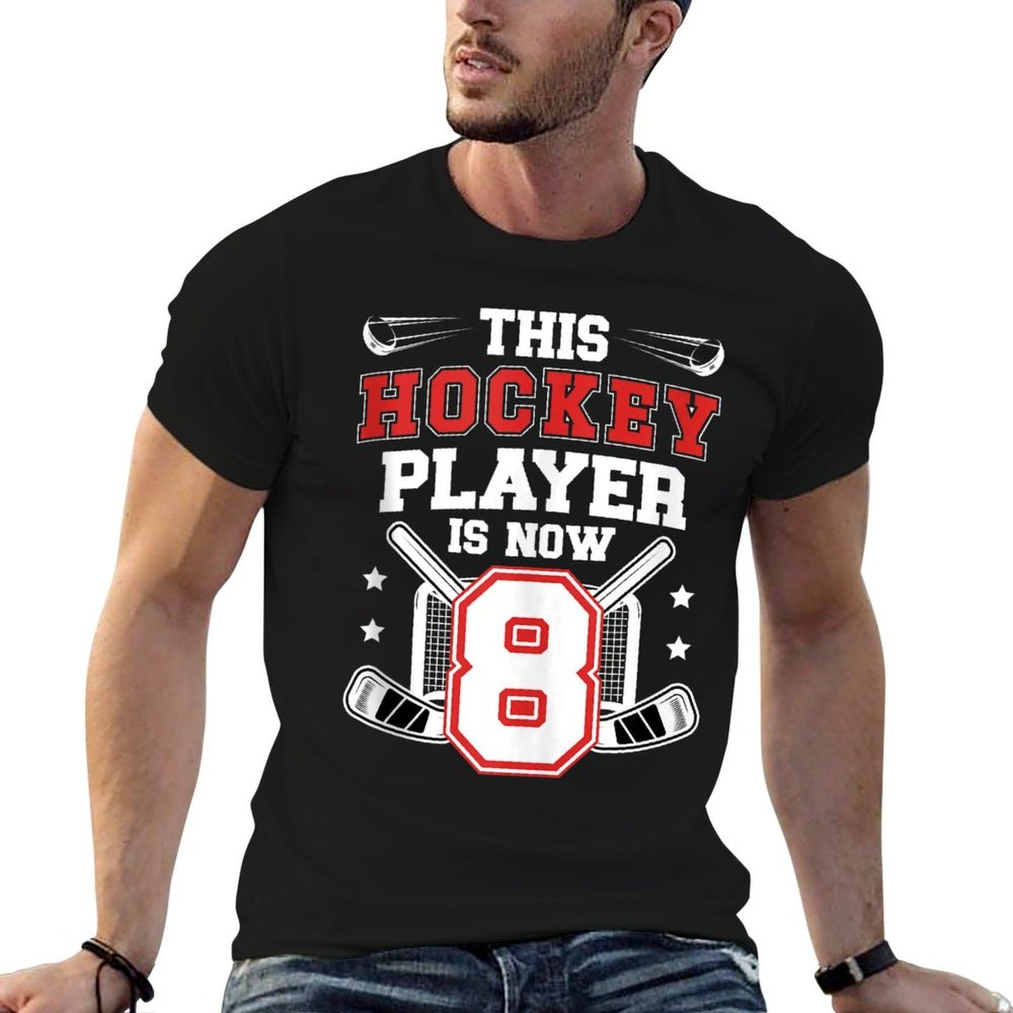 8th Ice Hockey Birthday Eight Year Old Ice Hockey Player Lightweight T-Shirt