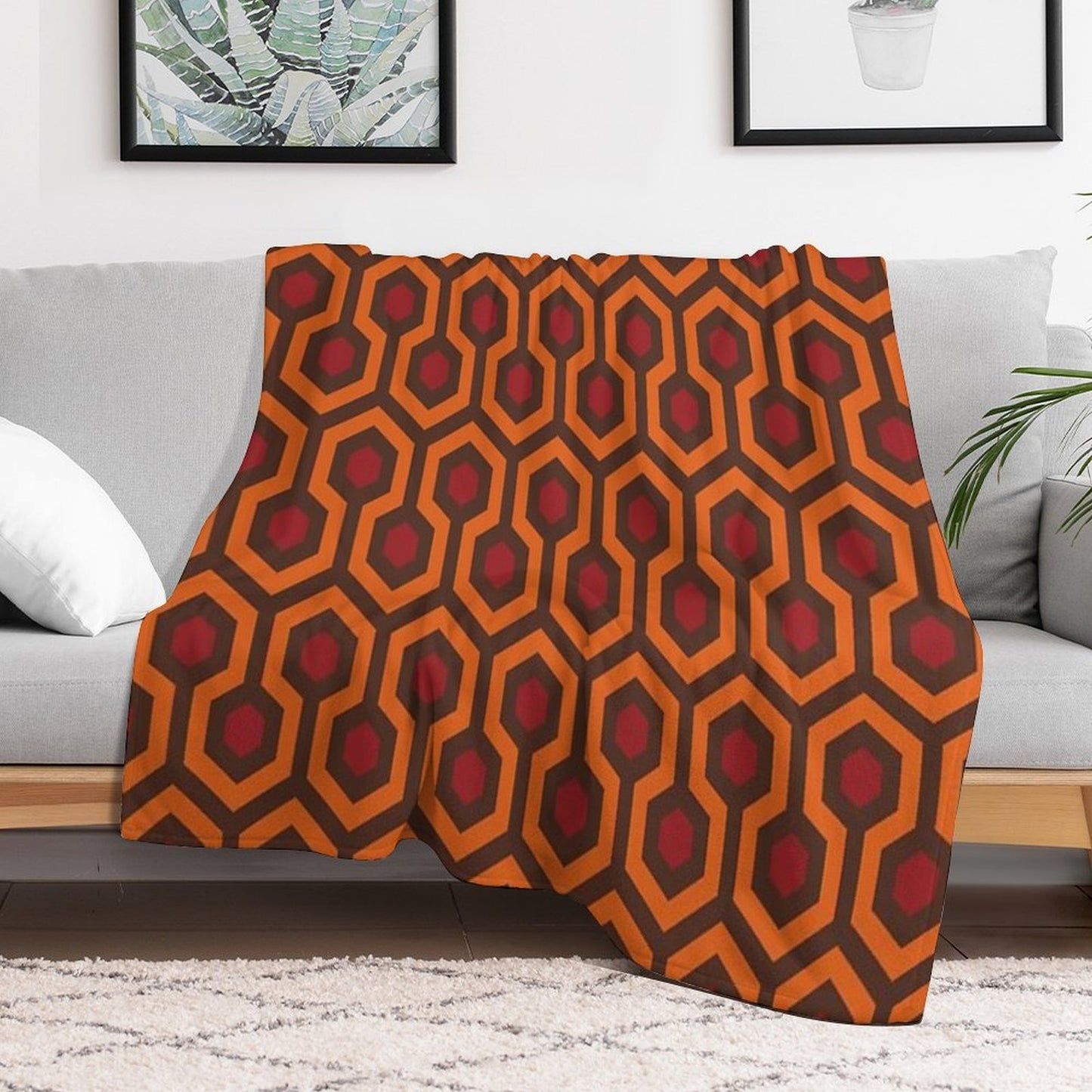 Geometric Pattern Looped Hexagons OrangeRedBrown Multi-functional Throw Blanket