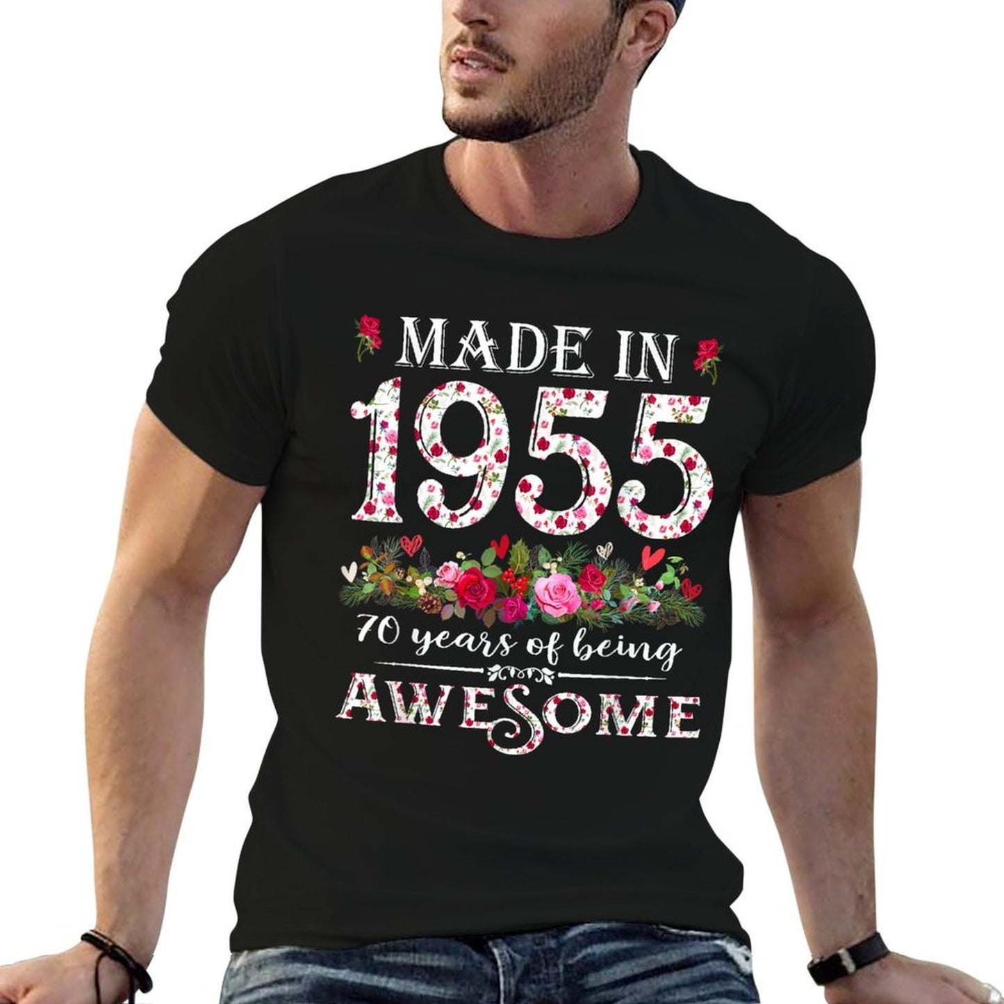 70 Year Old Being Awesome Made In 1955 Floral 70th Birthday Slim-fit Cut T-Shirt