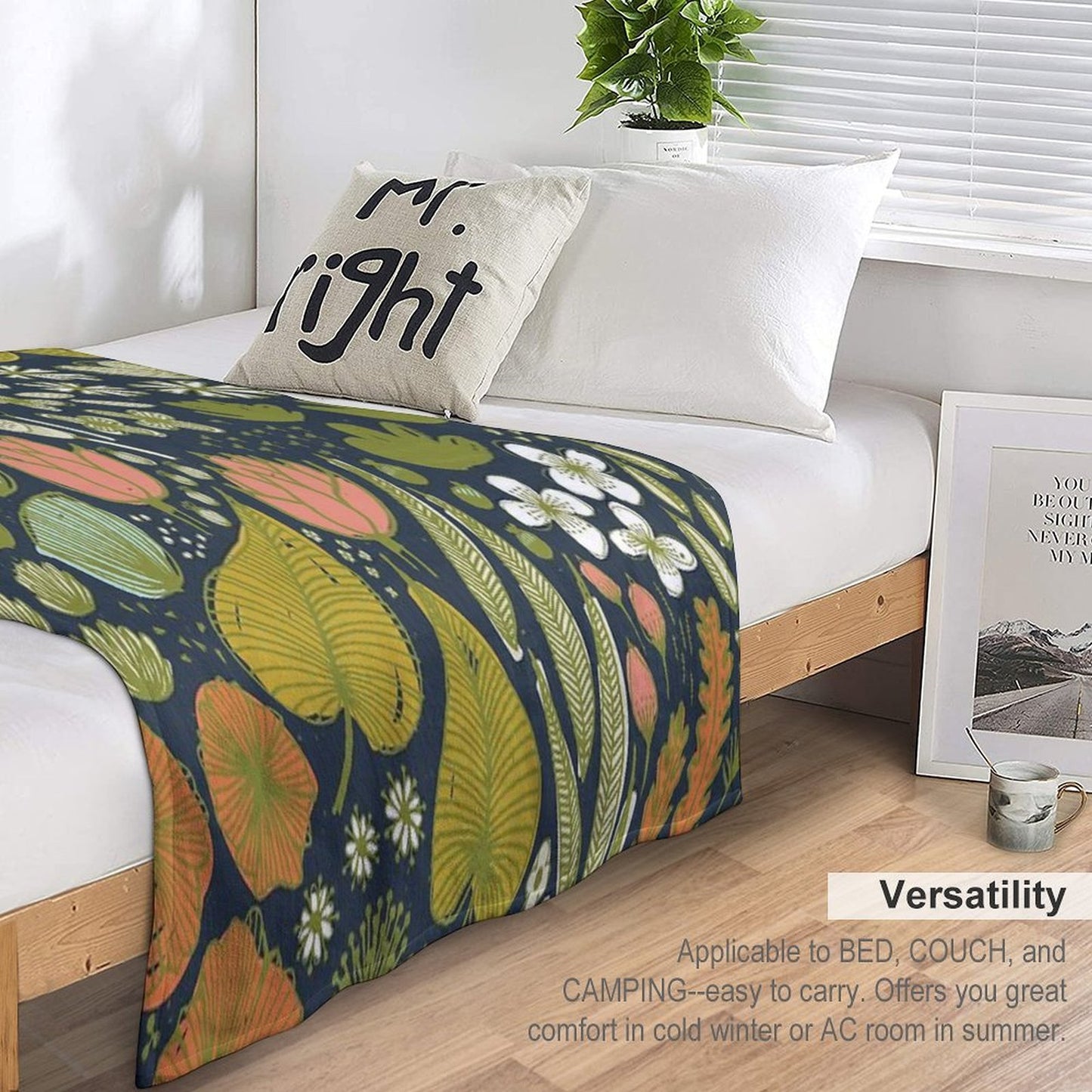 Botanical Sketchbook M+M Navy by Friztin Travel-friendly Throw Blanket