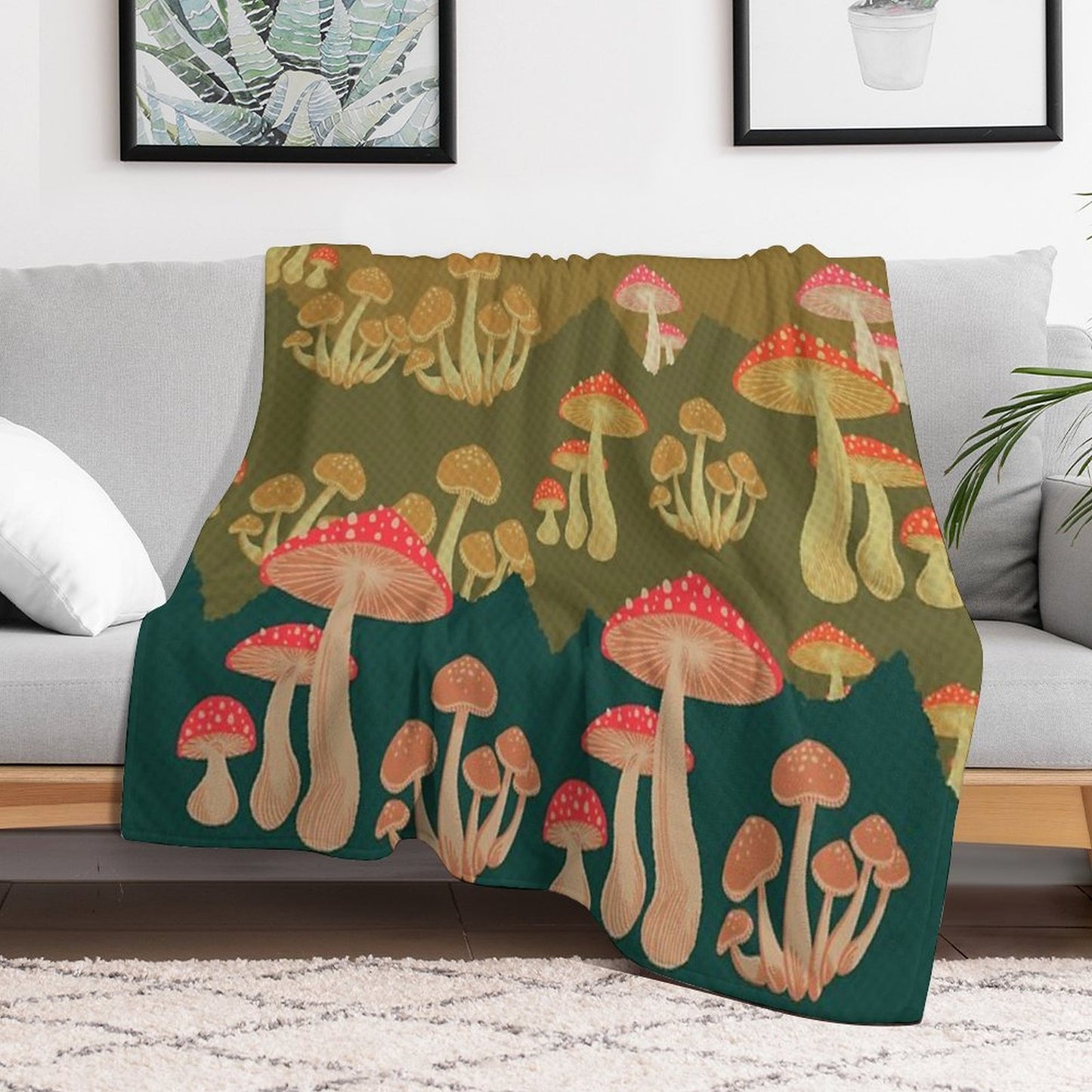 Mushroom Vintage Landscape Premium Throw Blanket