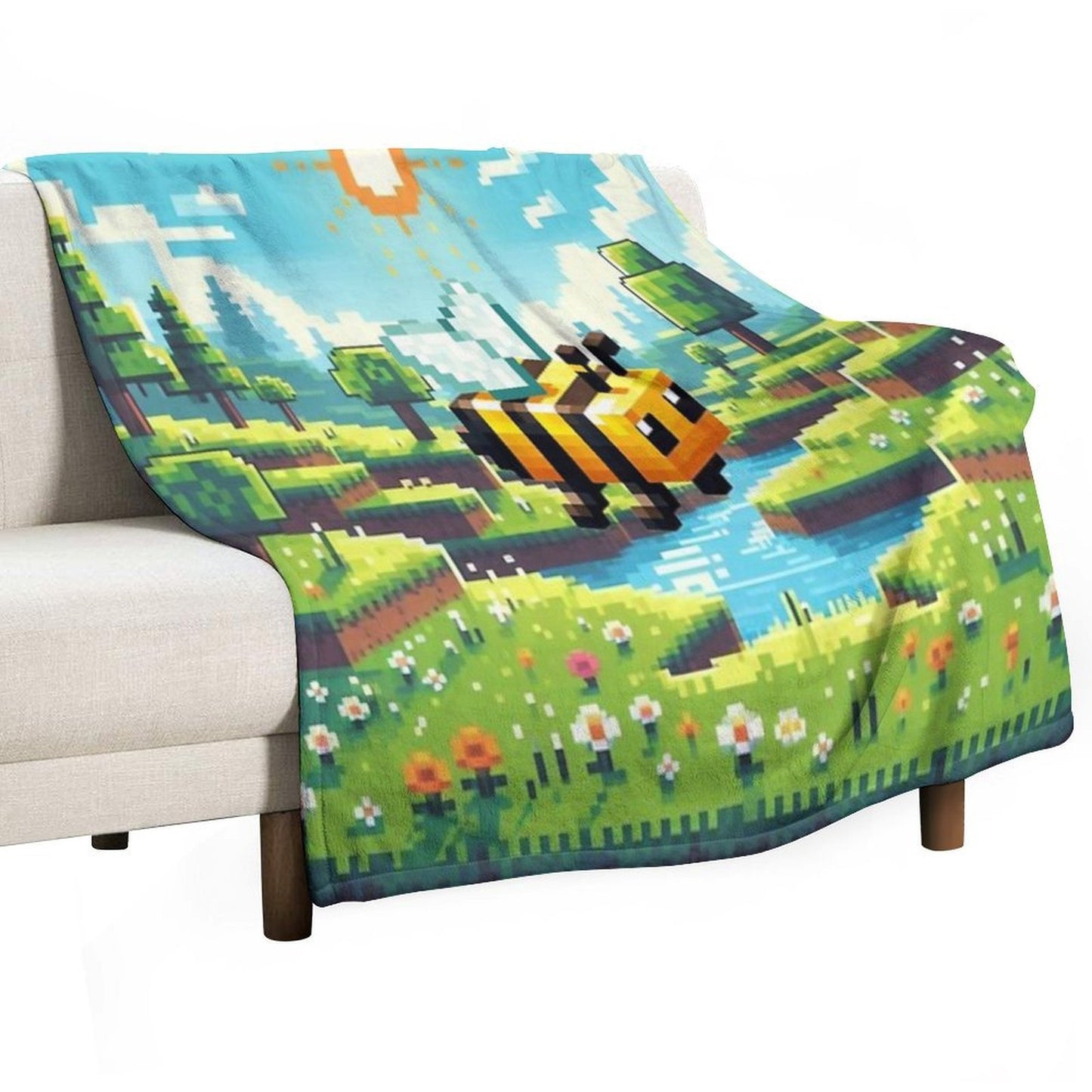 Pixelated Bee Design Anti-pilling Throw Blanket