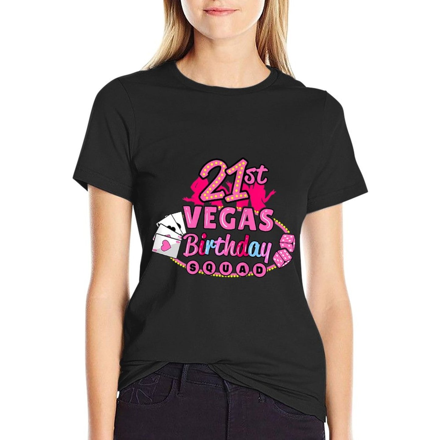 Womens Las Vegas Birthday Squad Girls 21st Birthday Rolled Sleeves T-Shirt