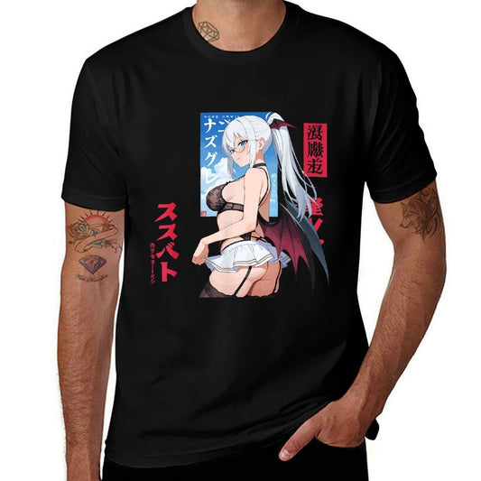 Waifu Sexy Anime Girl Angel Devil Wings Japanese Art  Heathered Texture T-Shirt