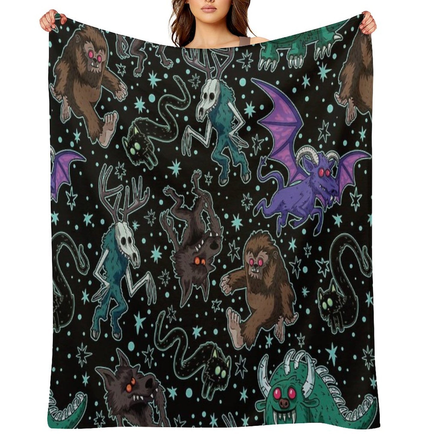 Cryptid Monsters Night Black Comfort Throw Blanket