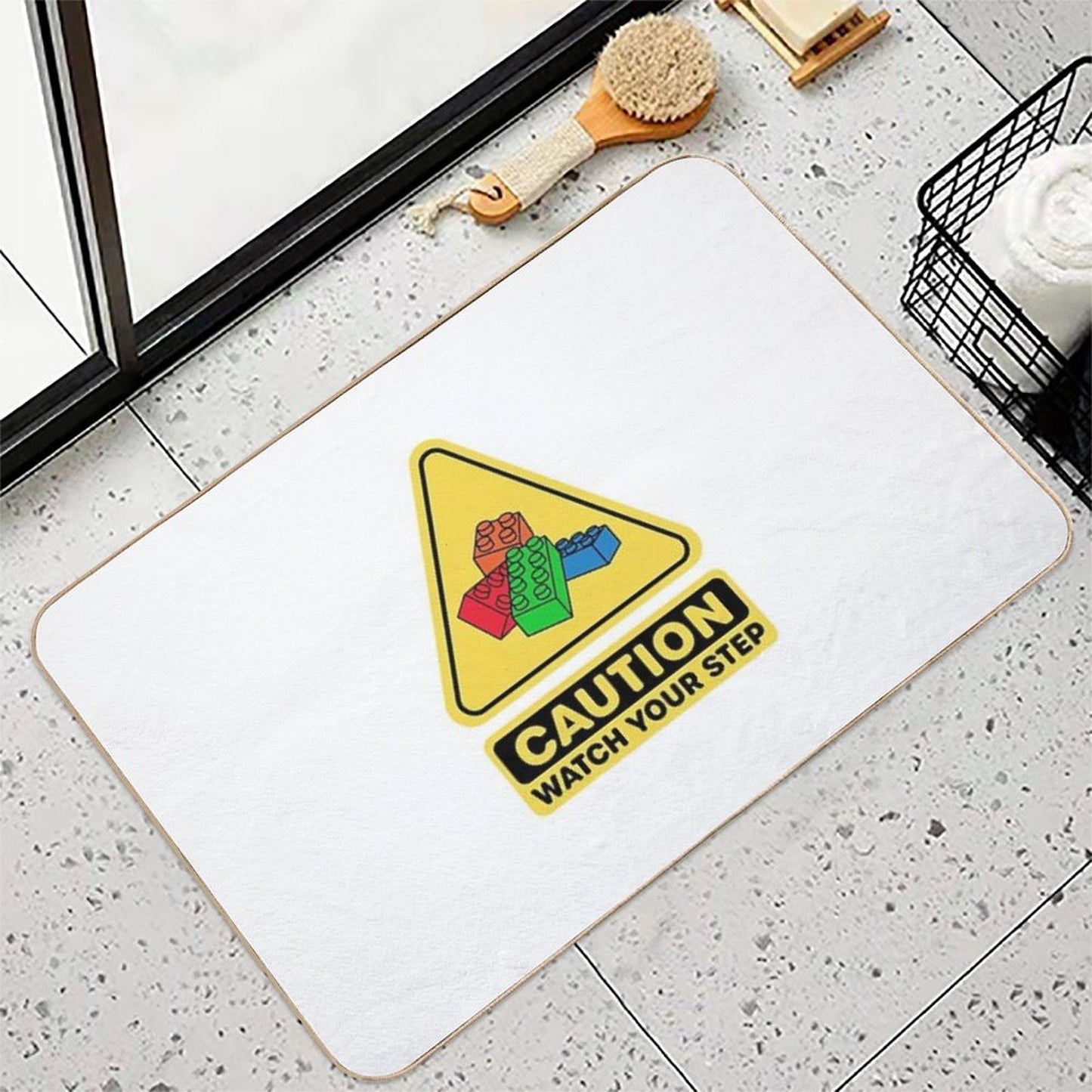 Caution Watch Your Step Toy Brick Building Block AFOL High-Traffic Bath Mat