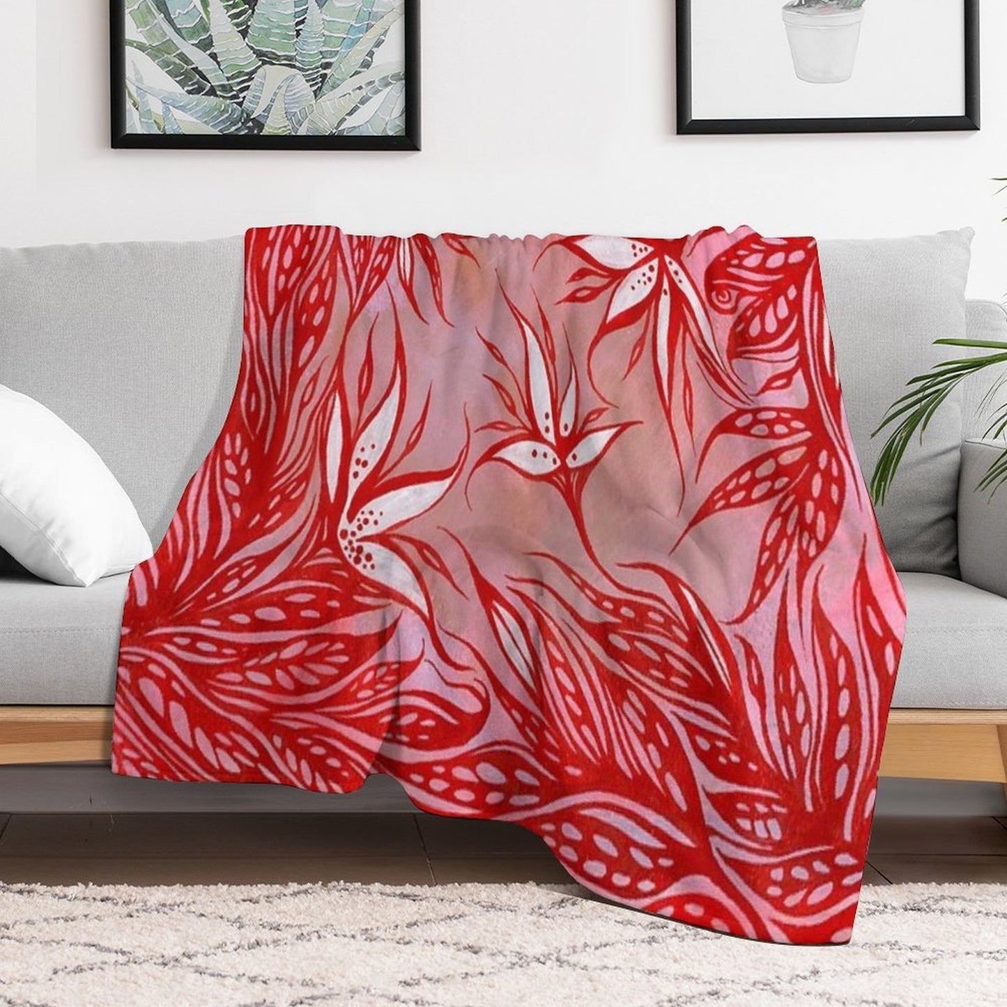 Red Coral Flowers Compact Throw Blanket
