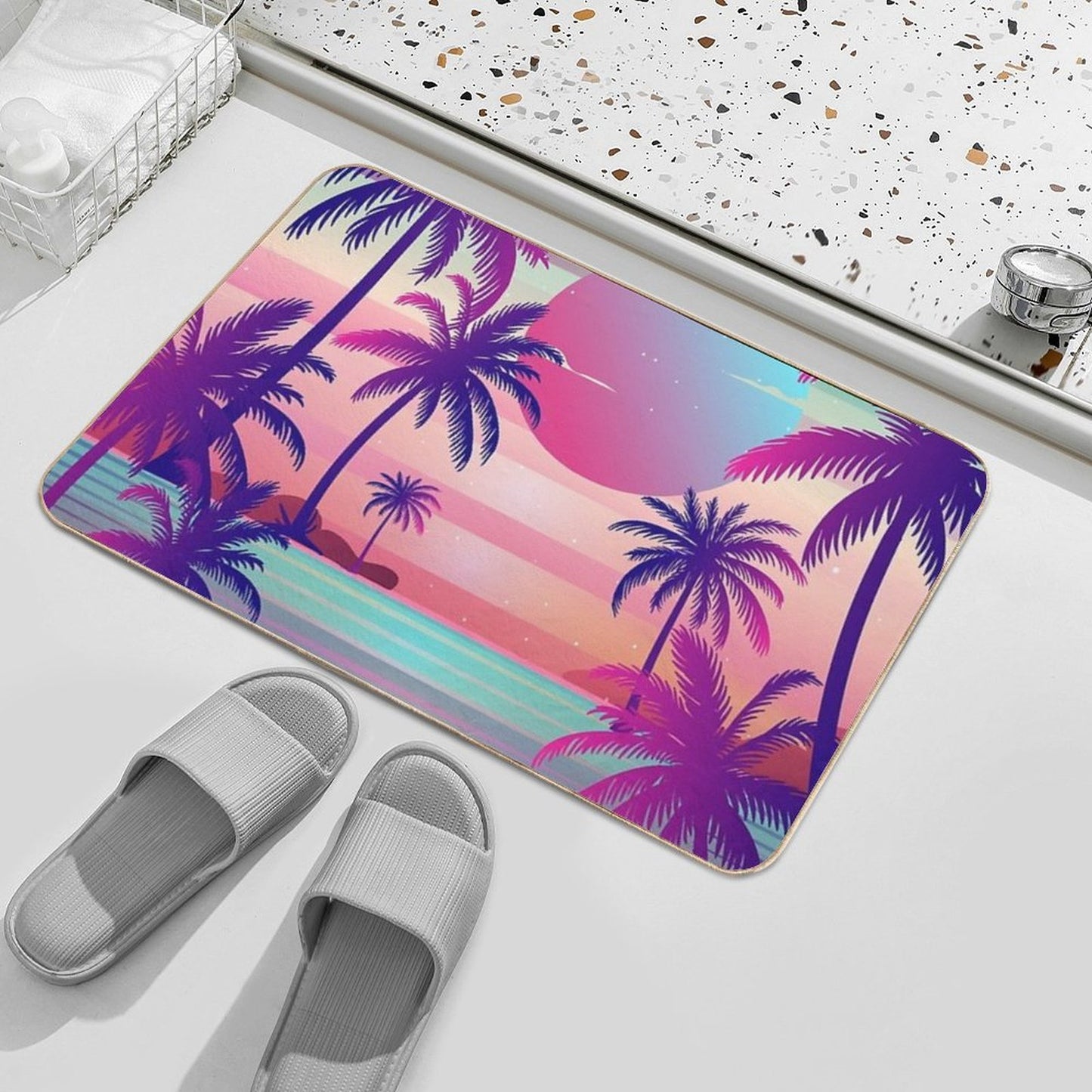 Sunset Palm Trees Vaporwave Aesthetic Slip-Resistant Bath Mat