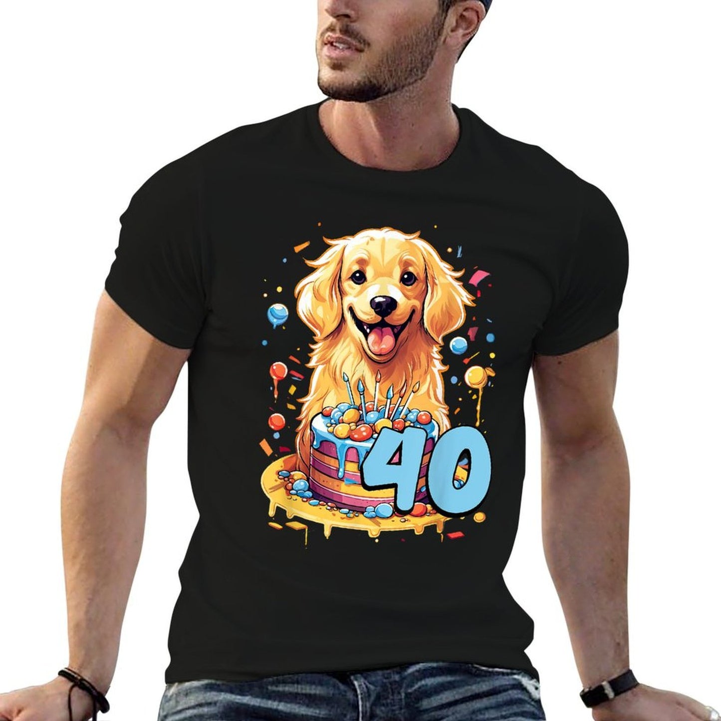 Golden Retriever Dog 40th Birthday Themed Party 40 Relaxed-fit T-Shirt