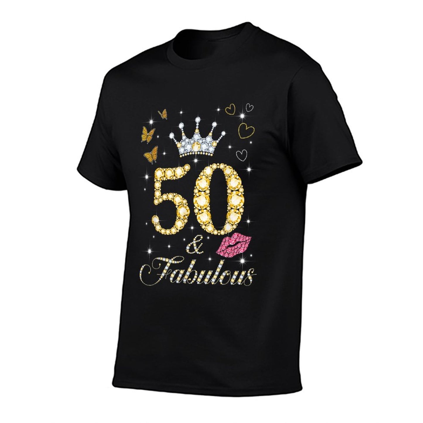 Vintage Happy 50 And Fabulous Crown Heart Lip 50th Birthday Tagless Design T-Shirt