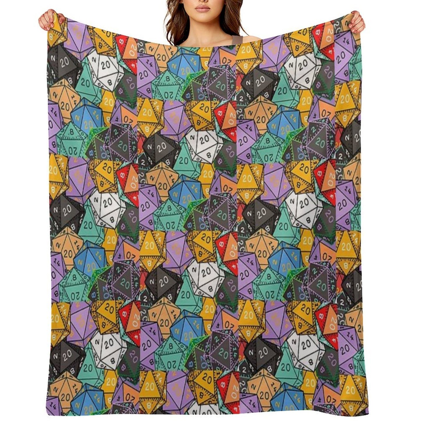 Polyhedral Paradise Vibrant D20 Dice Pattern Multi-functional Throw Blanket