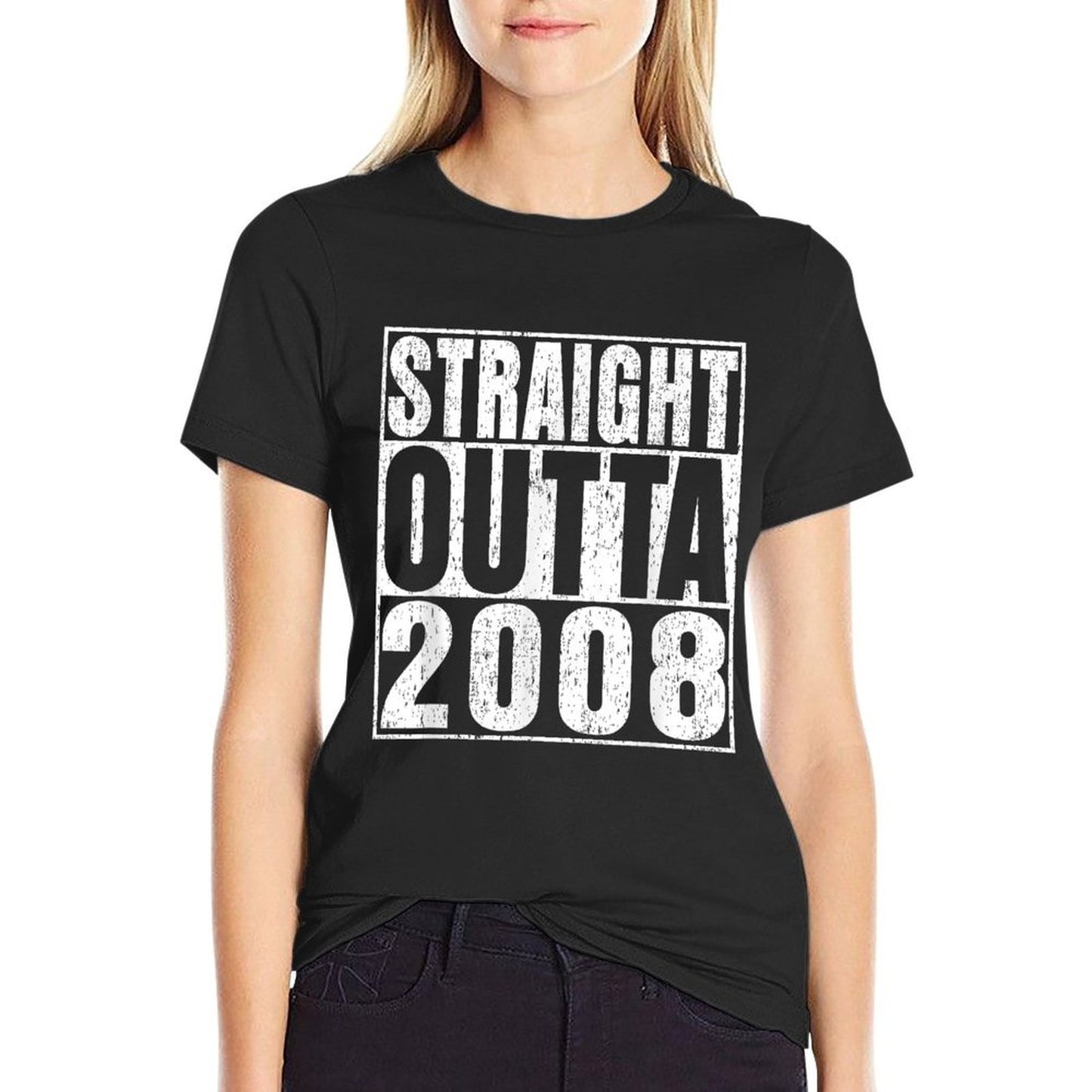 Straight Outta 2008 17 Years Old Gifts Vintage 17th Birthday  Cotton T-Shirt