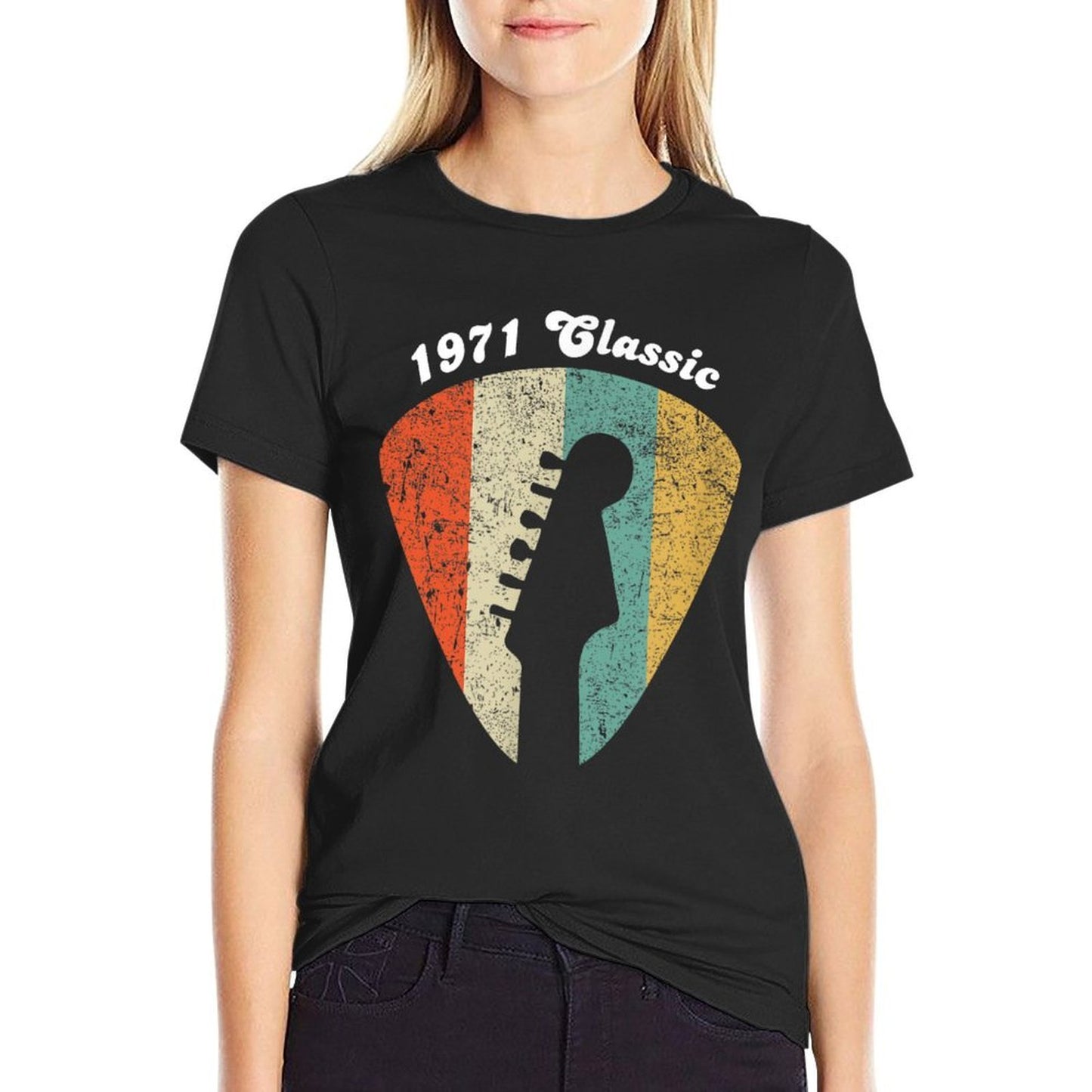50th Birthday 1971 Guitar Player Retro Vintage Stretchy T-Shirt