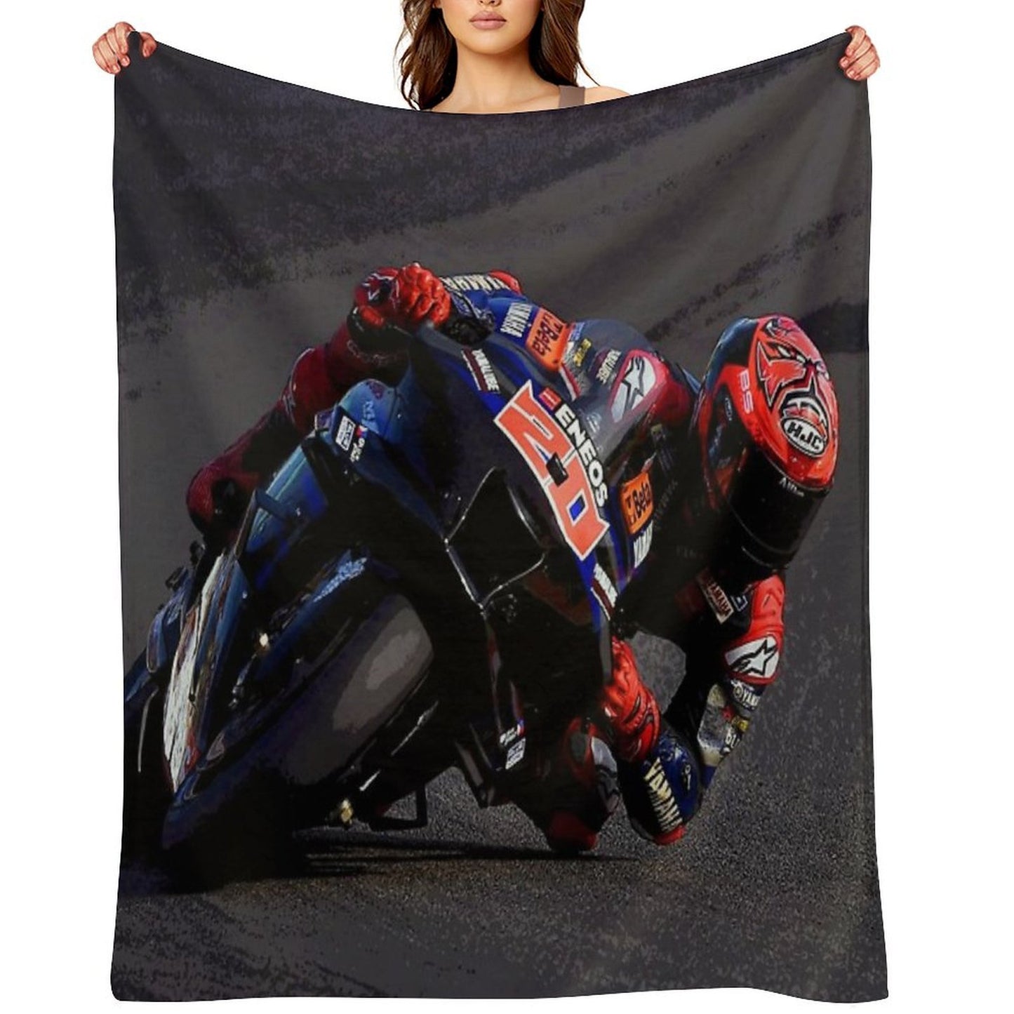 Fabio Quartararo on His 2024 MotoGP Motorcycle Making A Kneedown Abstract Premium Throw Blanket