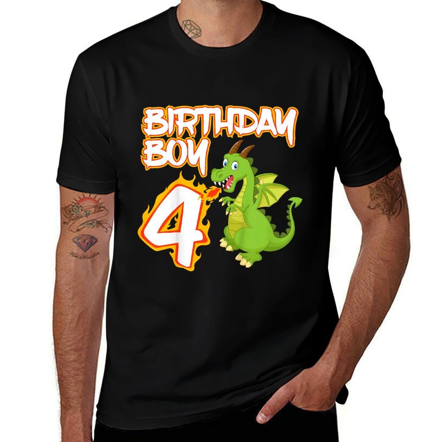 Kids 4 Year Old Dragon Birthday Boy Themed Party 4th Gift Easy-care T-Shirt