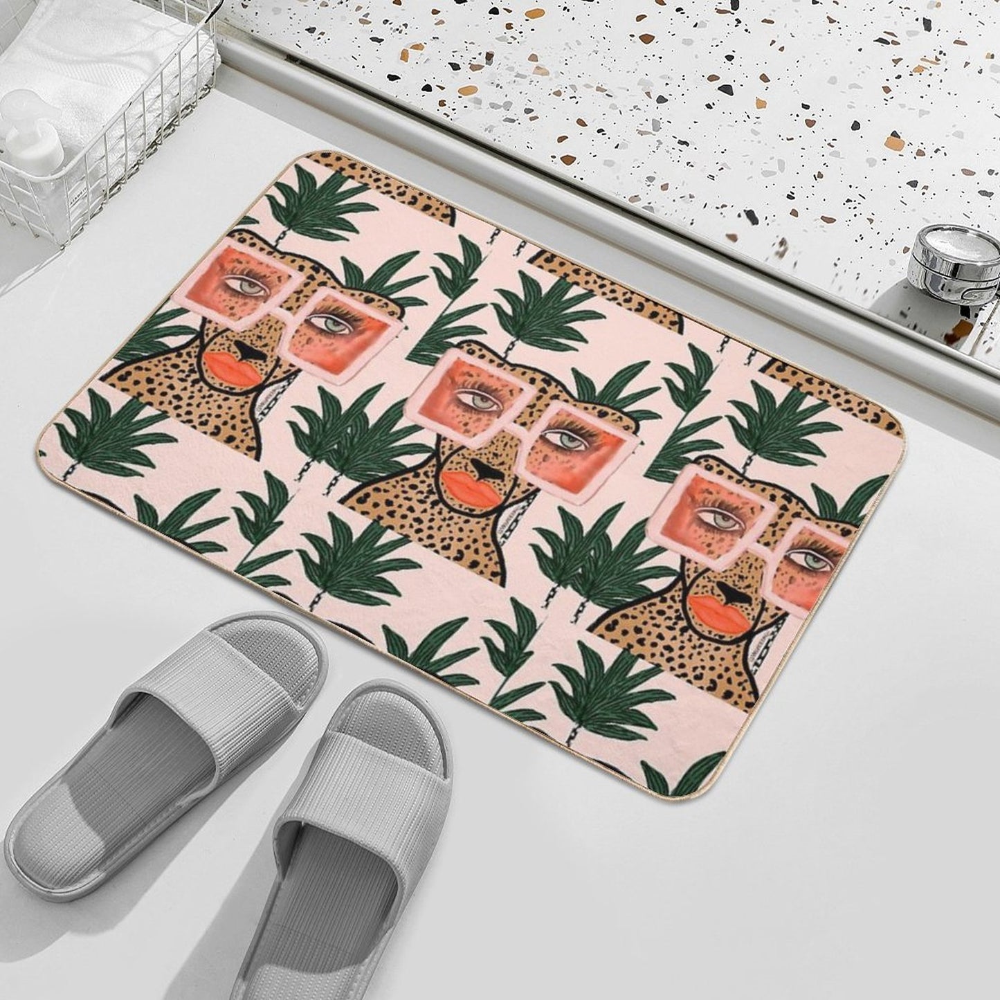Tropical Glam Cat Easy To Clean Bath Mat