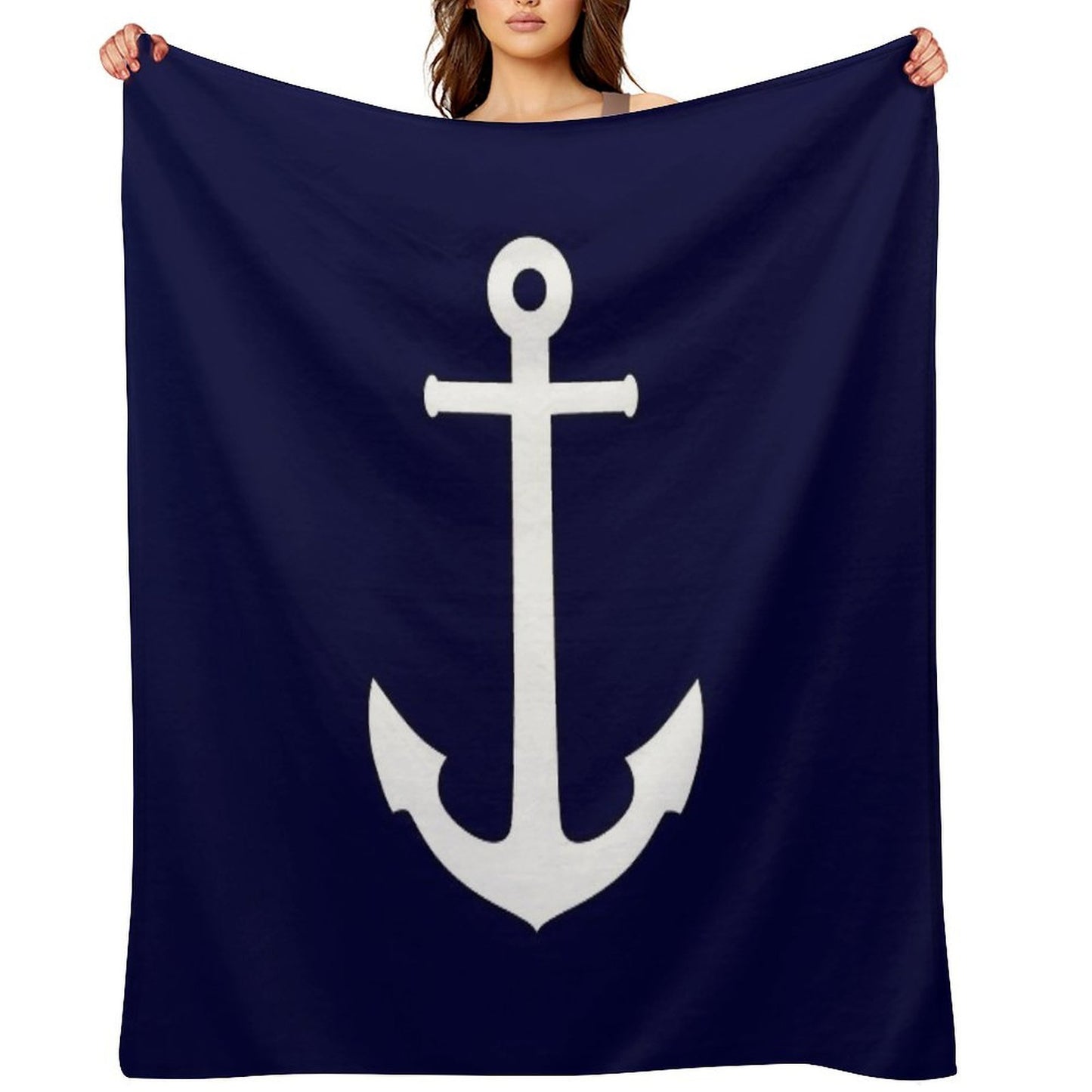White Anchor On Navy Blue Shrink-resistant Throw Blanket