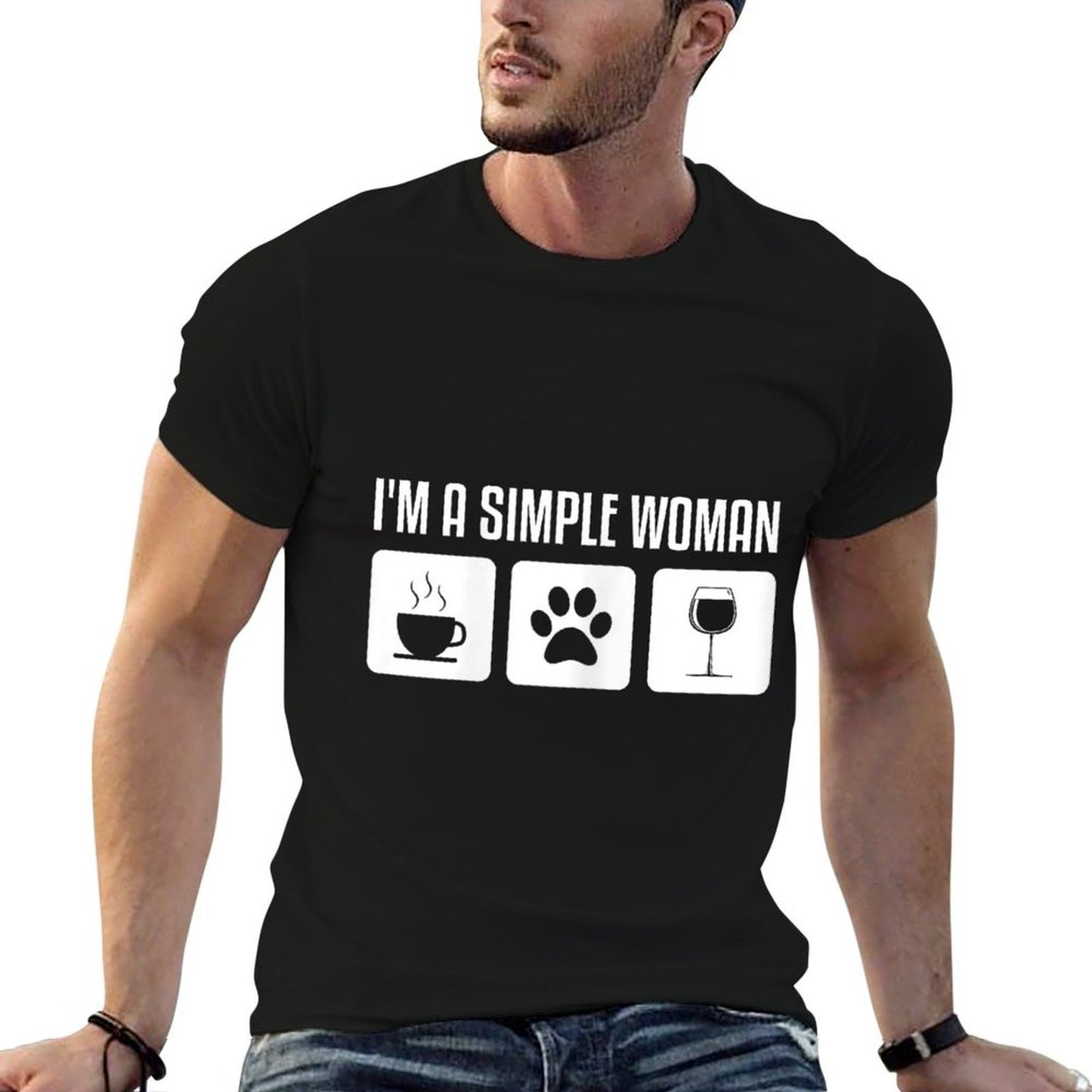 Im A Simple Woman Coffee Dog Wine Wrinkle-resistant T-Shirt