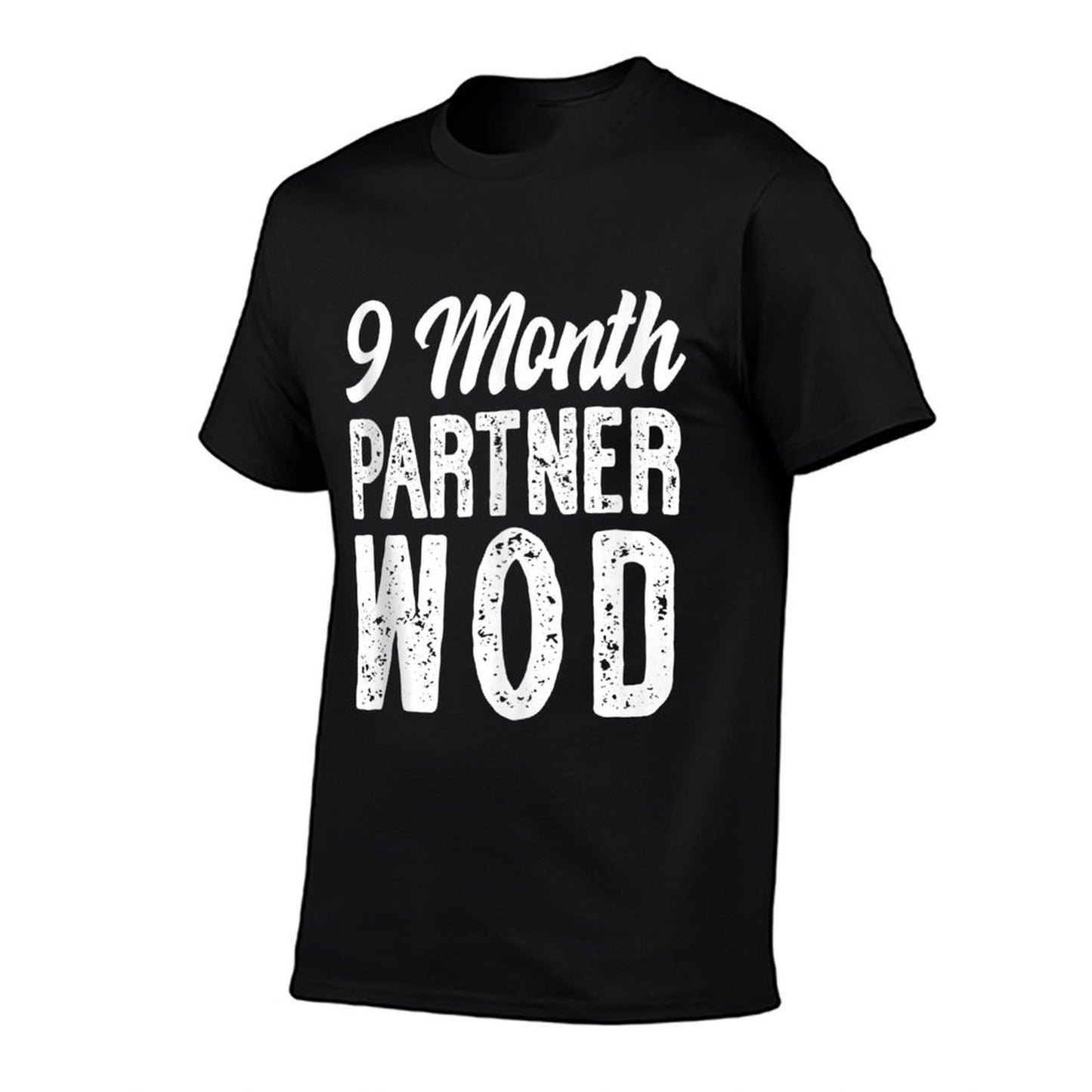 9 Month Partner WOD Workout Running Pregnancy Announcement Ribbed Collar T-Shirt