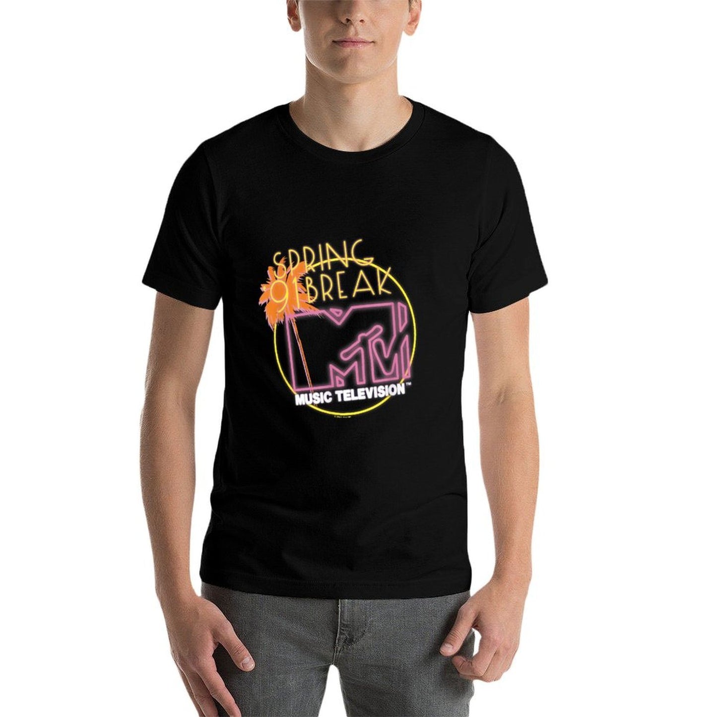 MTV Spring Break 91 Neon Sign Tagless Design T-Shirt