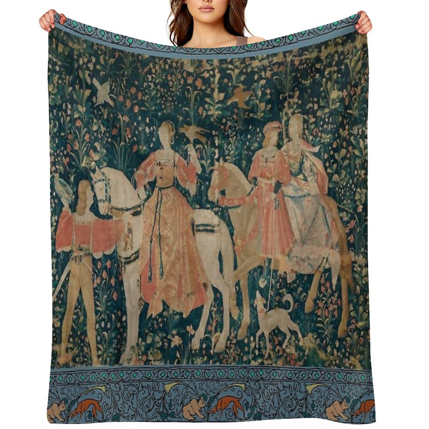 Medieval Tapestry - The Hawk Hunt Plush Throw Blanket