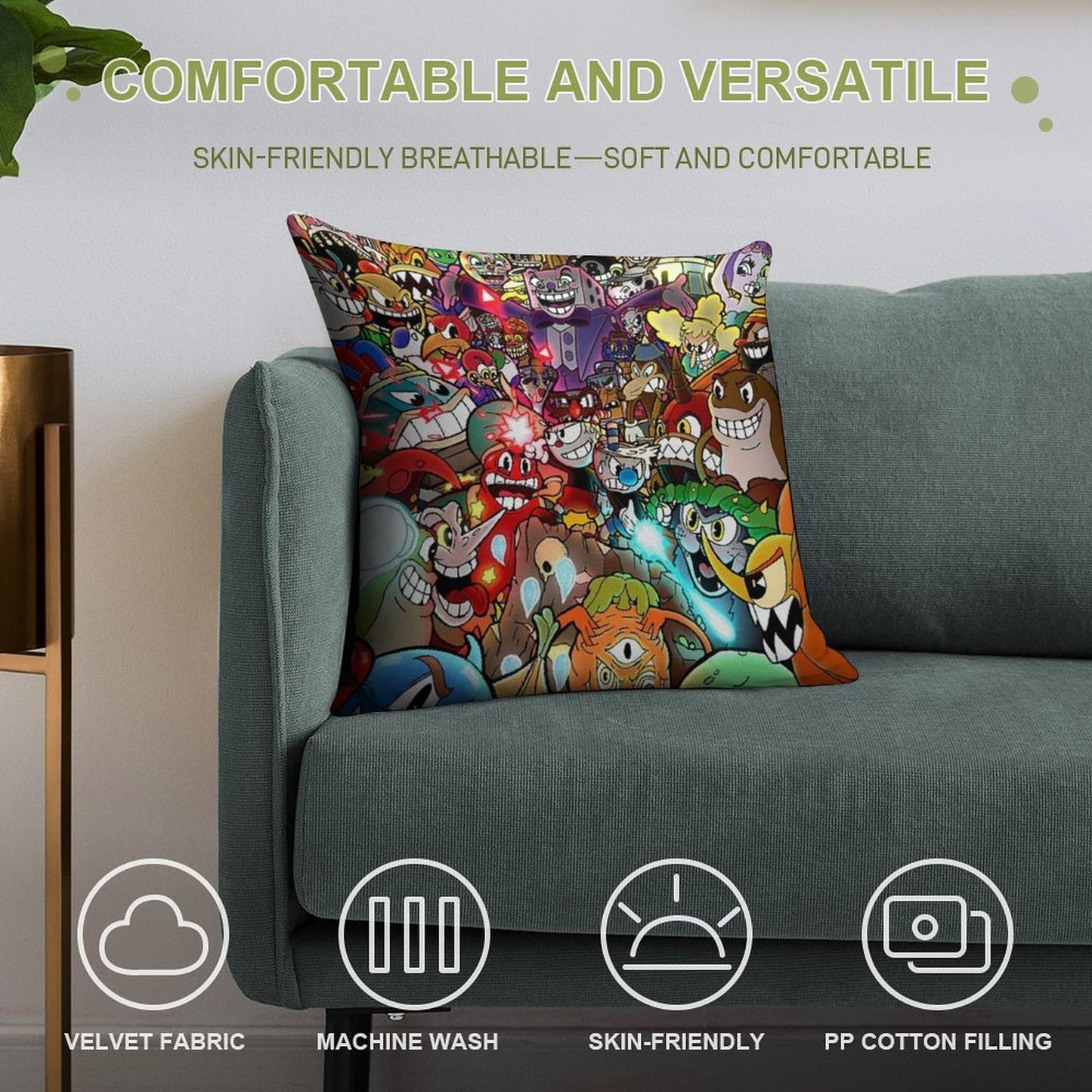 Cuphead Poster + Color Soft Decorative Cover Throw Pillow